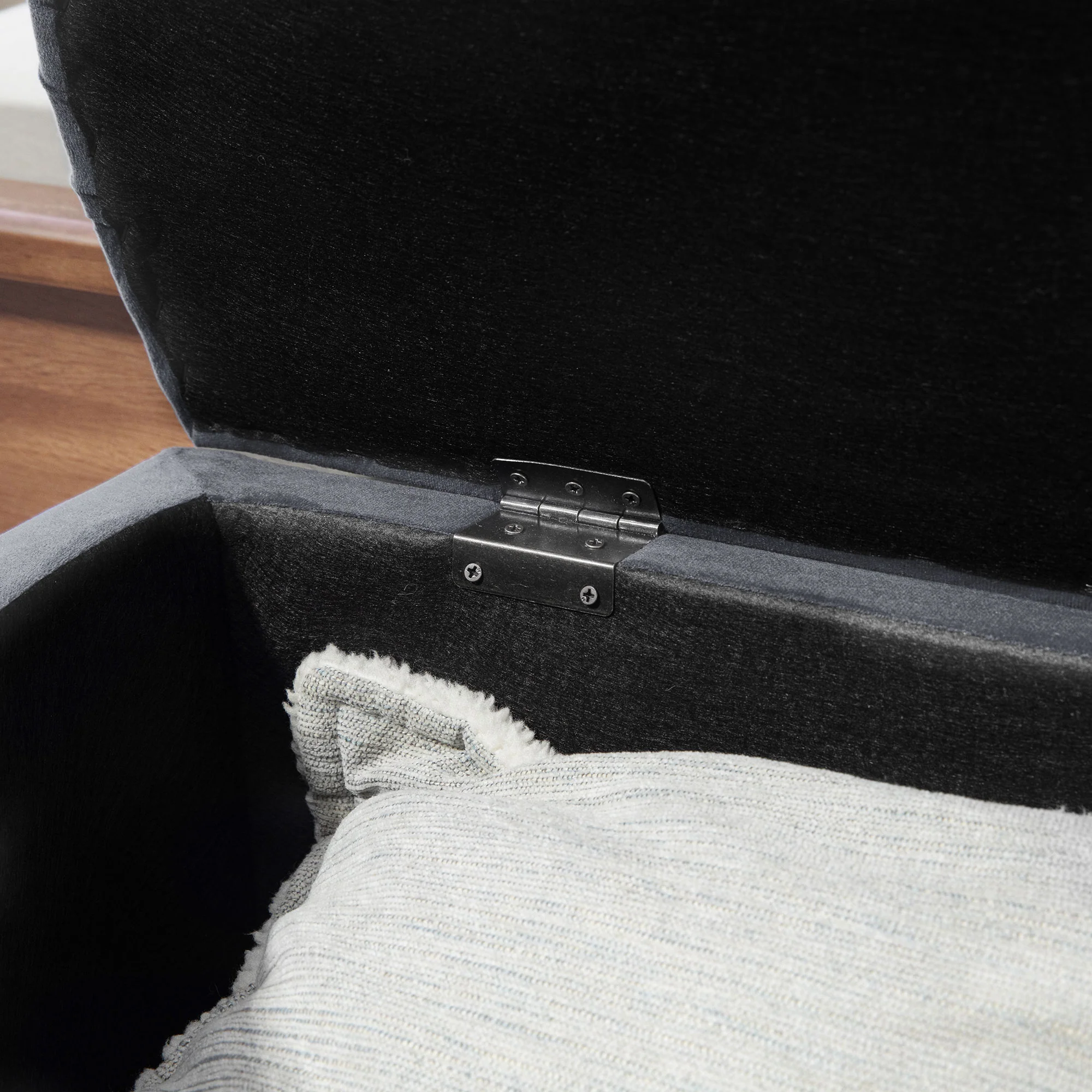 Semi-Circle Ottoman Storage Bench, Bed End Bench w/ Tufted Seat & Rubberwood Legs, Dark Grey - Image 10