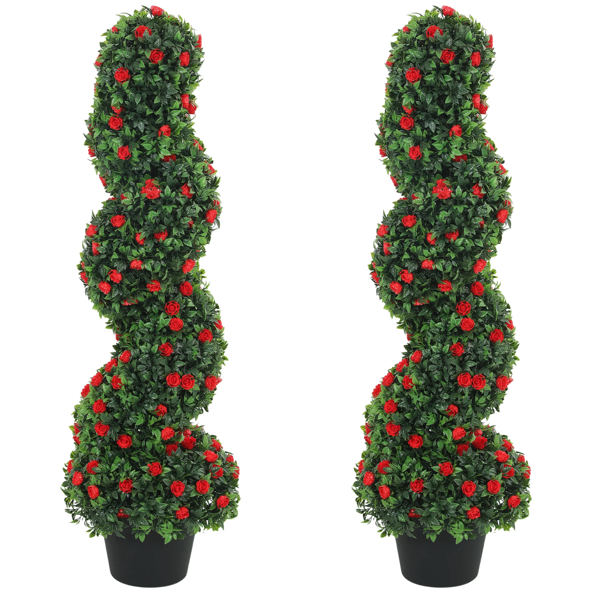Set of 2 Artificial Rose Spiral Topiary Tree, Indoor Outdoor Artificial Plants with 630 Leaves and 133 Roses, Fake Plants for Home Office Living Room Decor, 90cm, Red