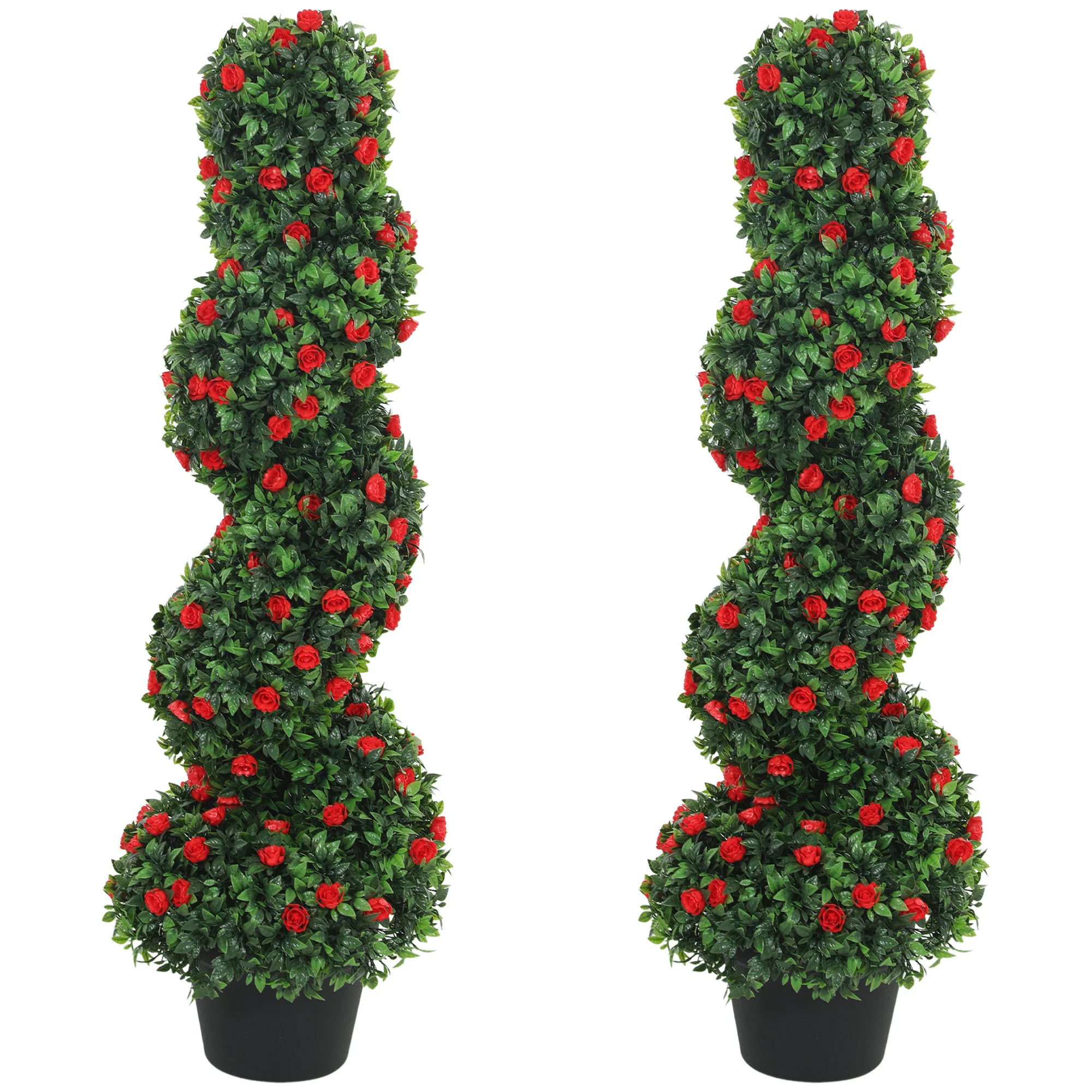 Set of 2 Artificial Rose Spiral Topiary Tree, Indoor Outdoor Artificial Plants with 630 Leaves and 133 Roses, Fake Plants for Home Office Living Room Decor, 90cm, Red - Image 2