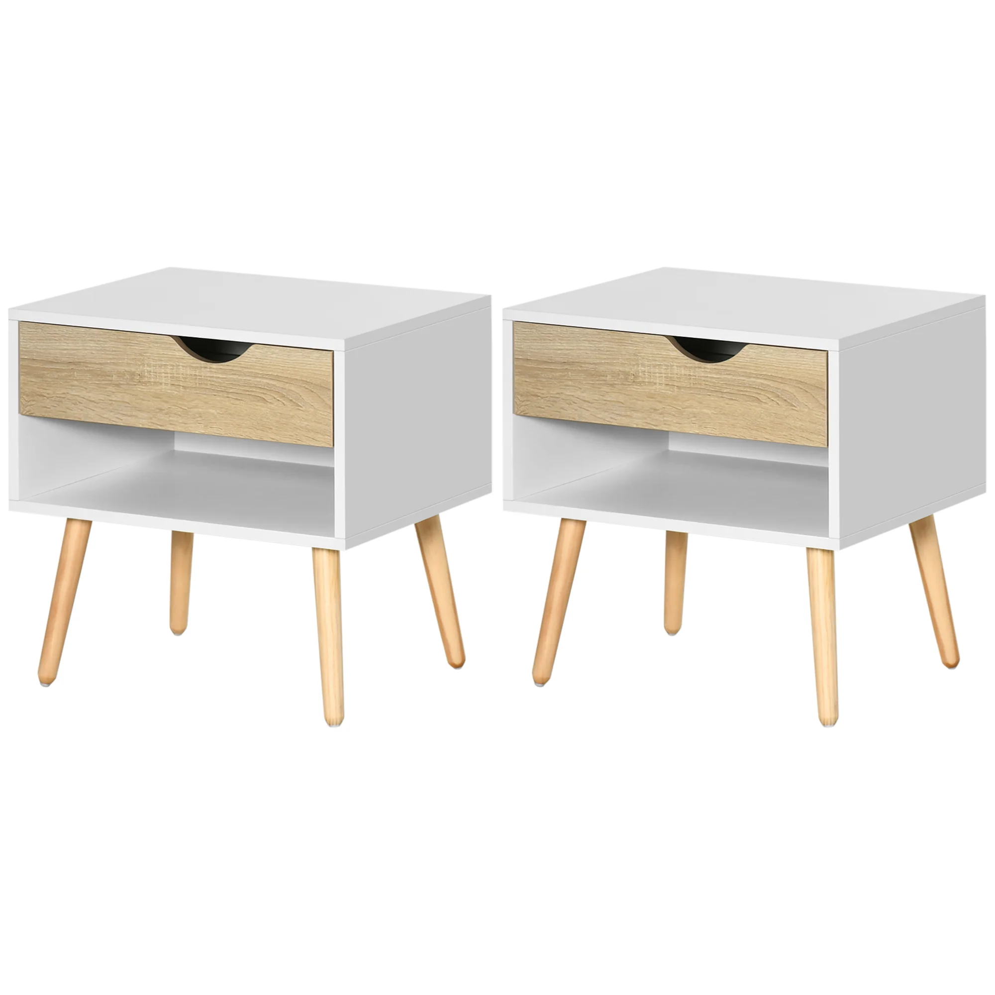 Set of 2 Bedside Table with Drawer and Shelf, Modern Nightstand, End Table for Bedroom, White - Image 3