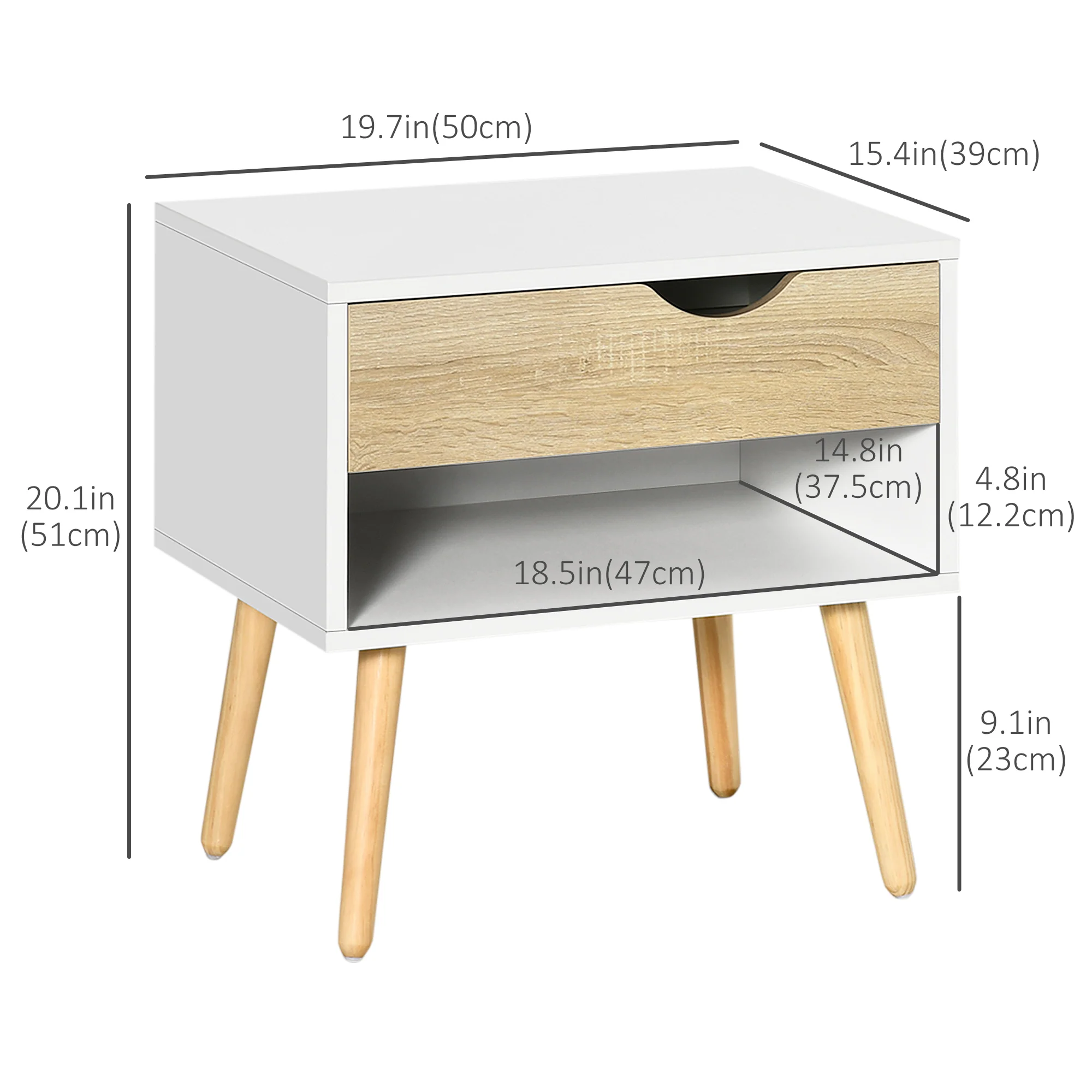 Set of 2 Bedside Table with Drawer and Shelf, Modern Nightstand, End Table for Bedroom, White - Image 5