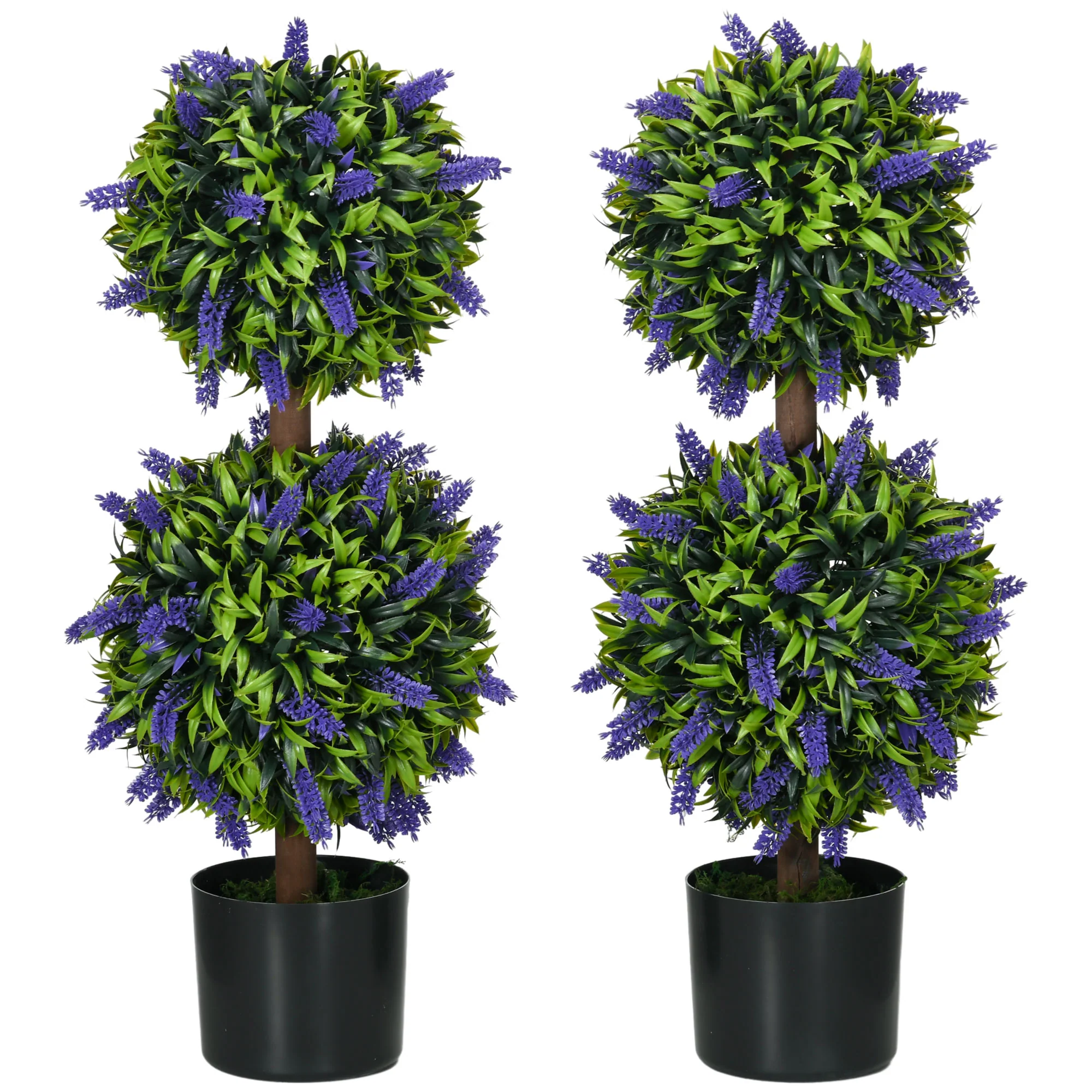 Set of 2 Decorative Artificial Plants Ball Trees with Lavender Flowers, 70cm, Green