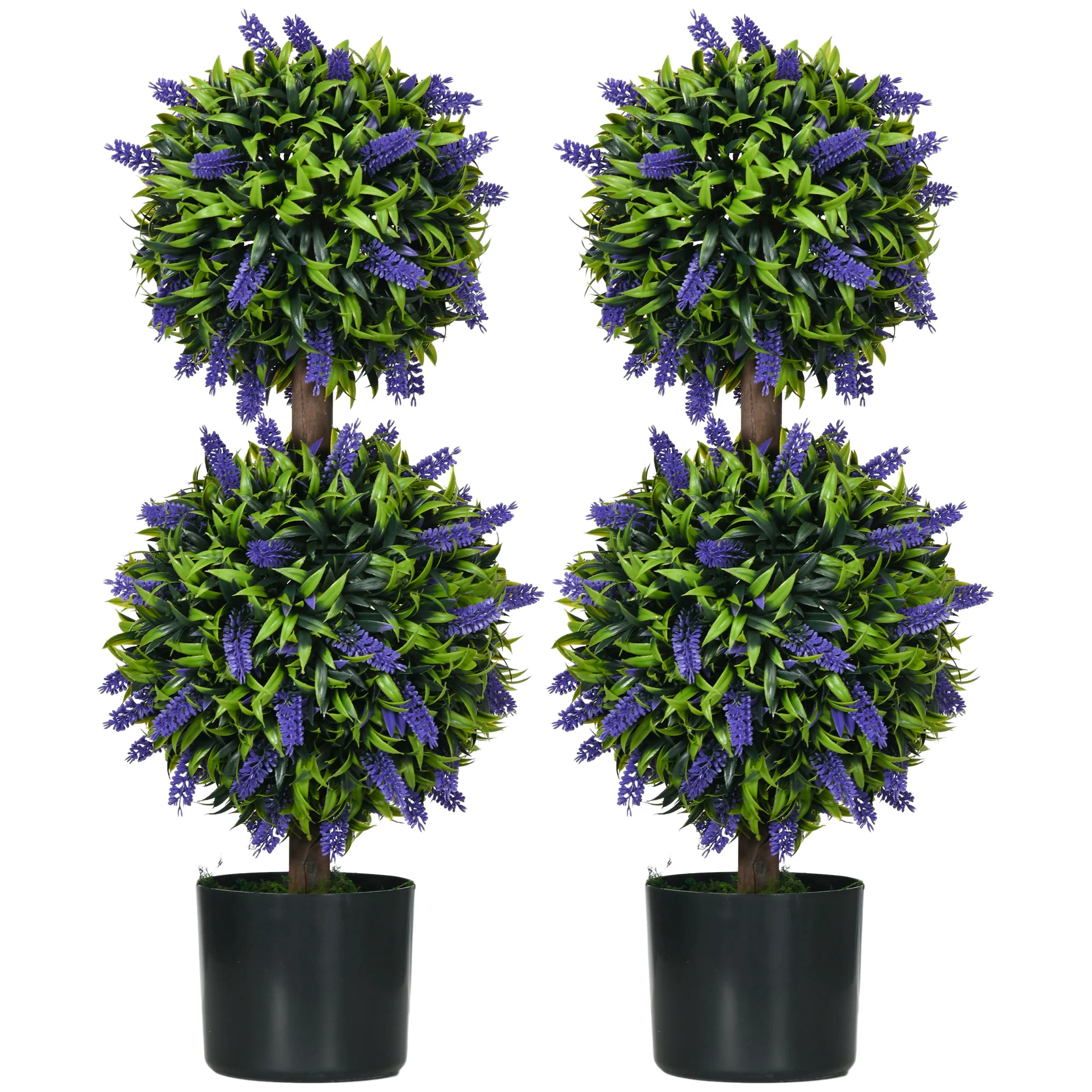 Set of 2 Decorative Artificial Plants Ball Trees with Lavender Flowers, 70cm, Green - Image 2