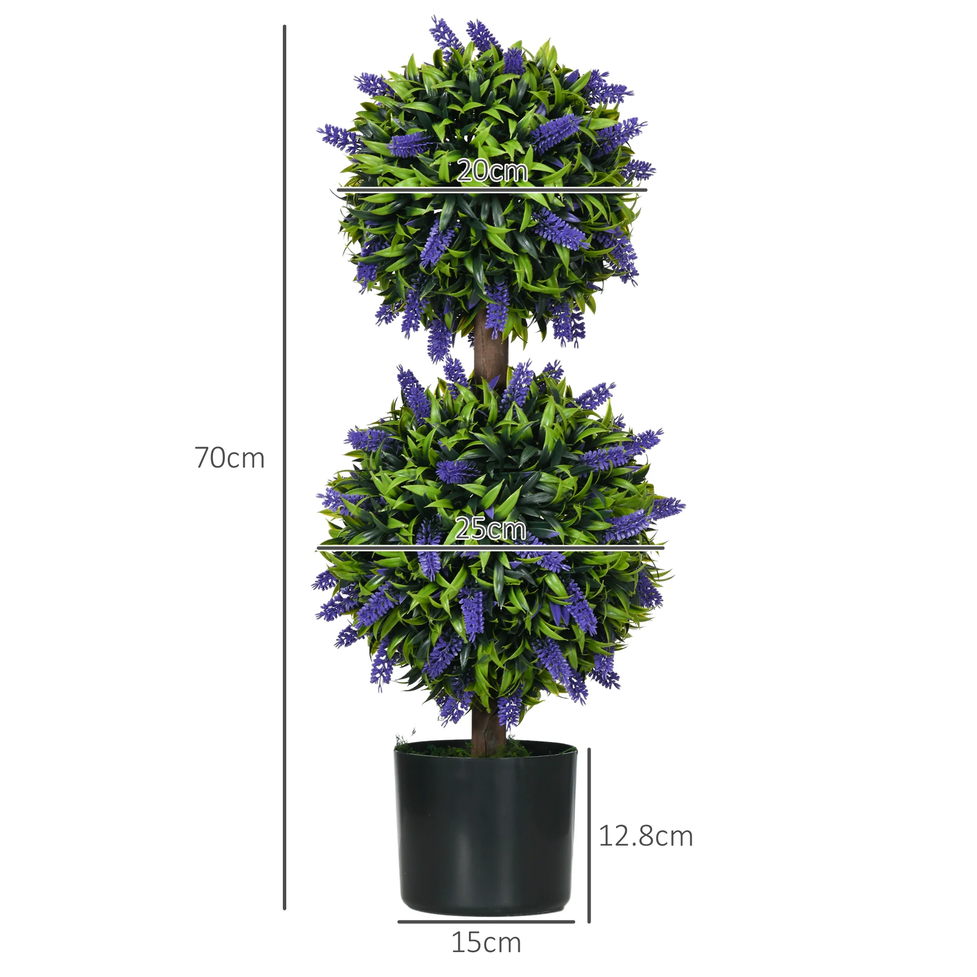 Set of 2 Decorative Artificial Plants Ball Trees with Lavender Flowers, 70cm, Green - Image 5