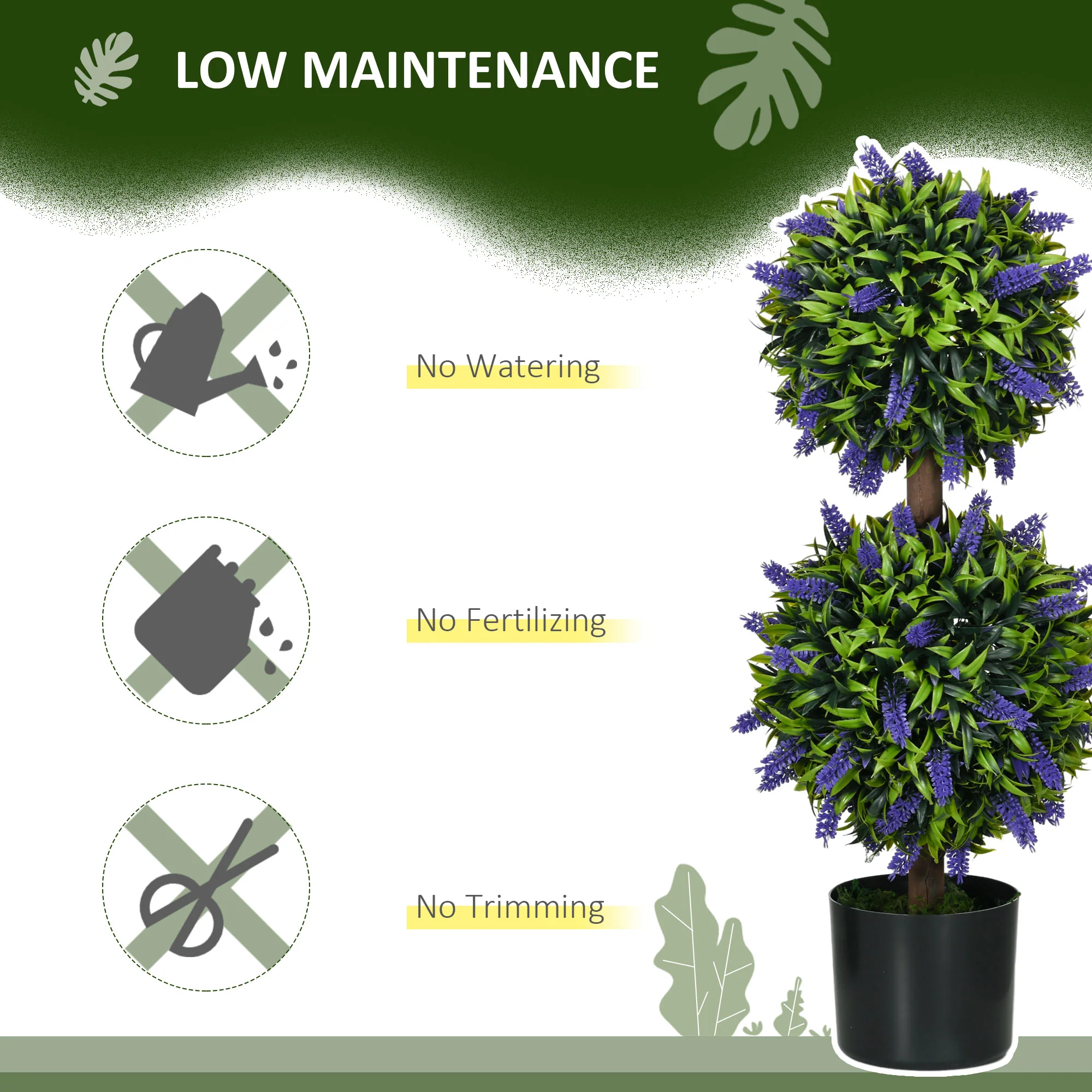 Set of 2 Decorative Artificial Plants Ball Trees with Lavender Flowers, 70cm, Green - Image 8