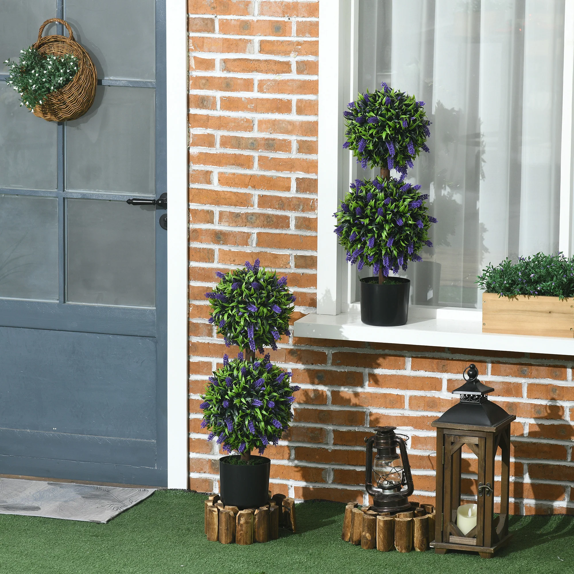Set of 2 Decorative Artificial Plants Ball Trees with Lavender Flowers, 70cm, Green - Image 9