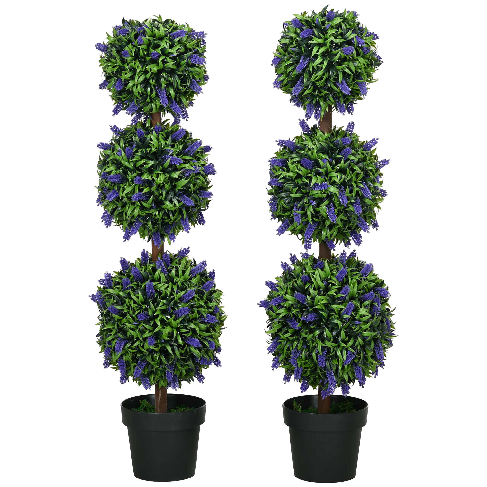 Set of 2 Decorative Artificial Plants Ball Trees with Lavender Flowers, 110cm, Green