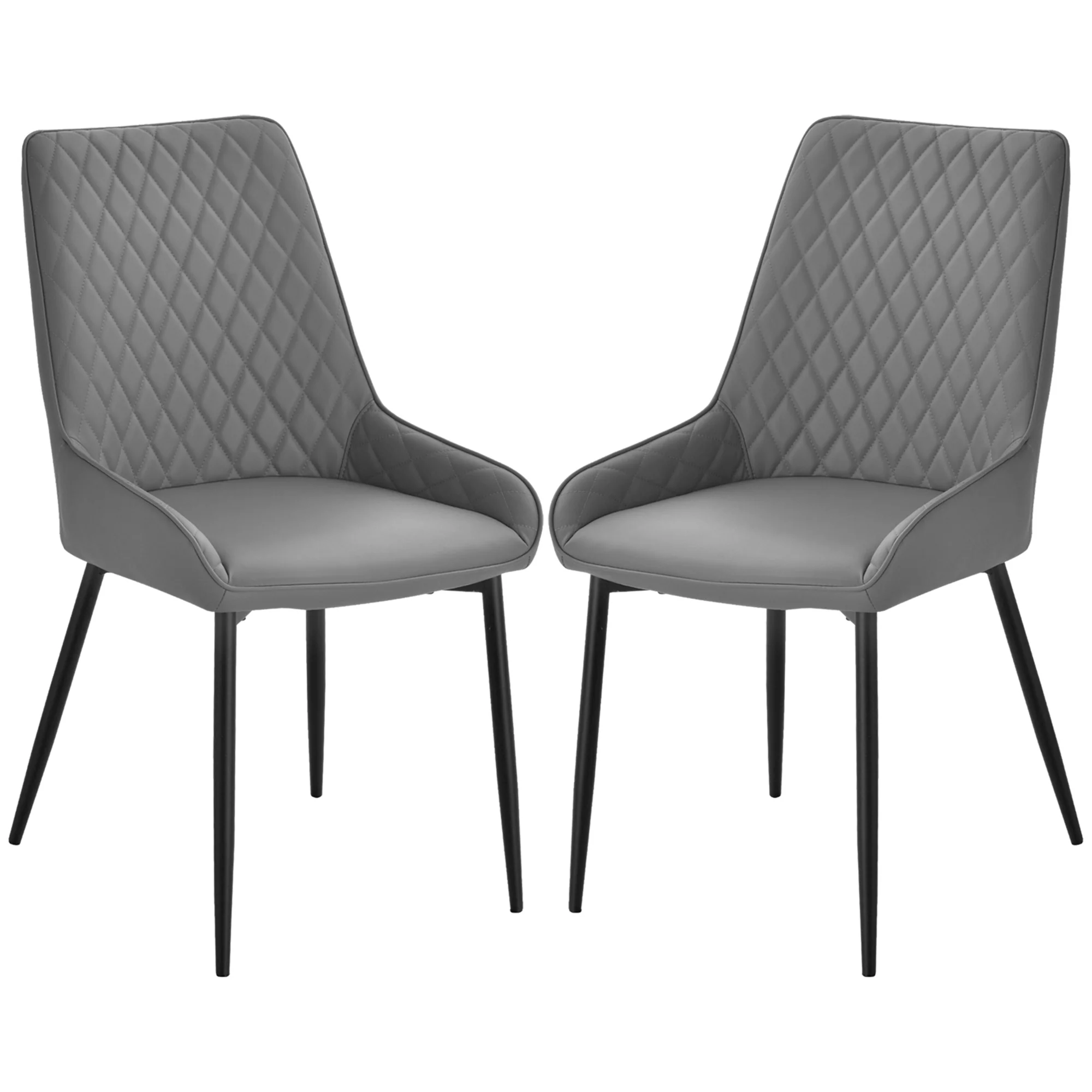 Set of 2 Quilted PU Leather Dining Chairs with Metal Frame 4 Legs Foot Caps Home Seating, Grey - Image 2