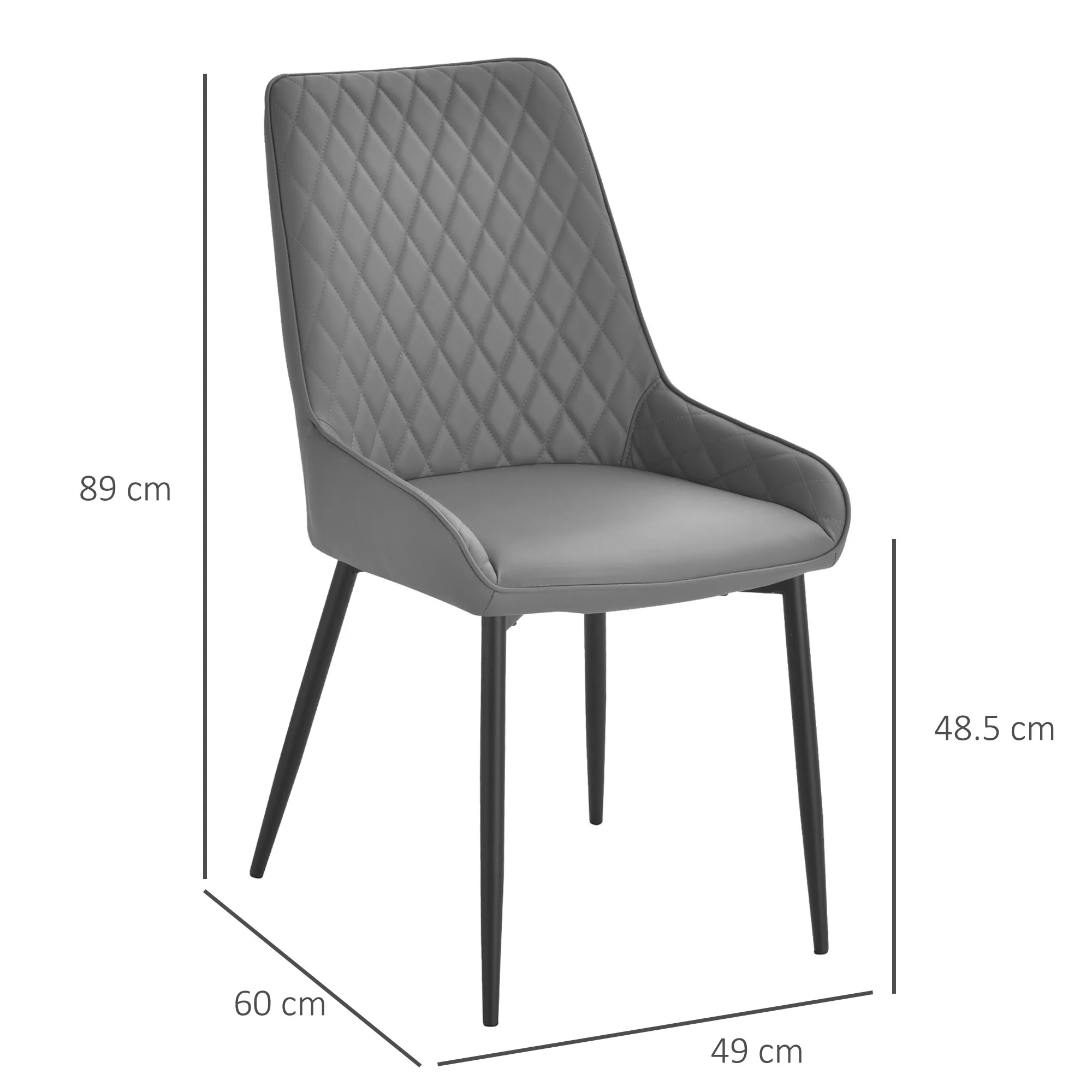 Set of 2 Quilted PU Leather Dining Chairs with Metal Frame 4 Legs Foot Caps Home Seating, Grey - Image 5