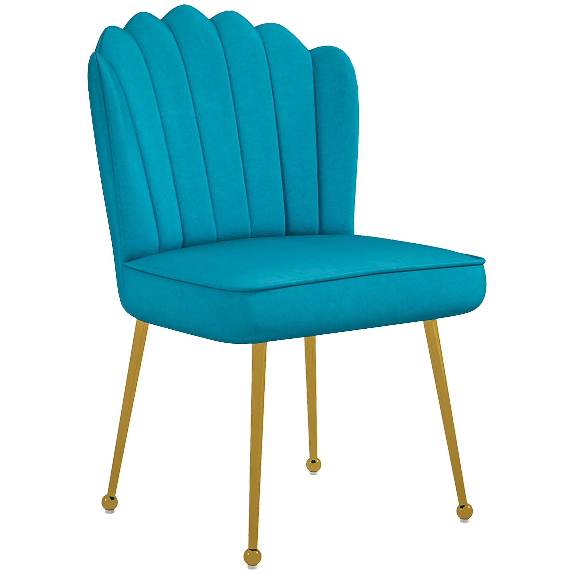 Shell Luxe Velvet Accent Chair with Gold-tone Metal Legs, Modern Vanity Chair, Blue