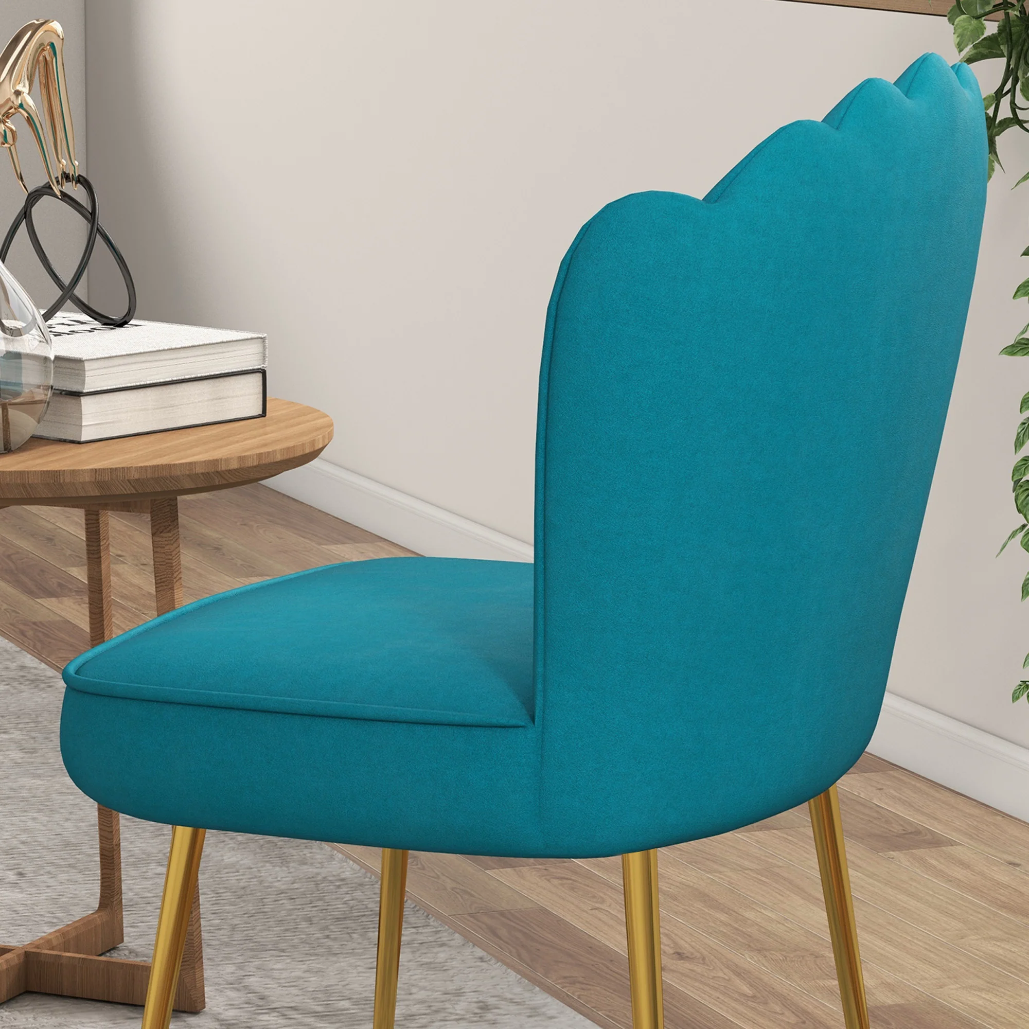 Shell Luxe Velvet Accent Chair with Gold-tone Metal Legs, Modern Vanity Chair, Blue - Image 10