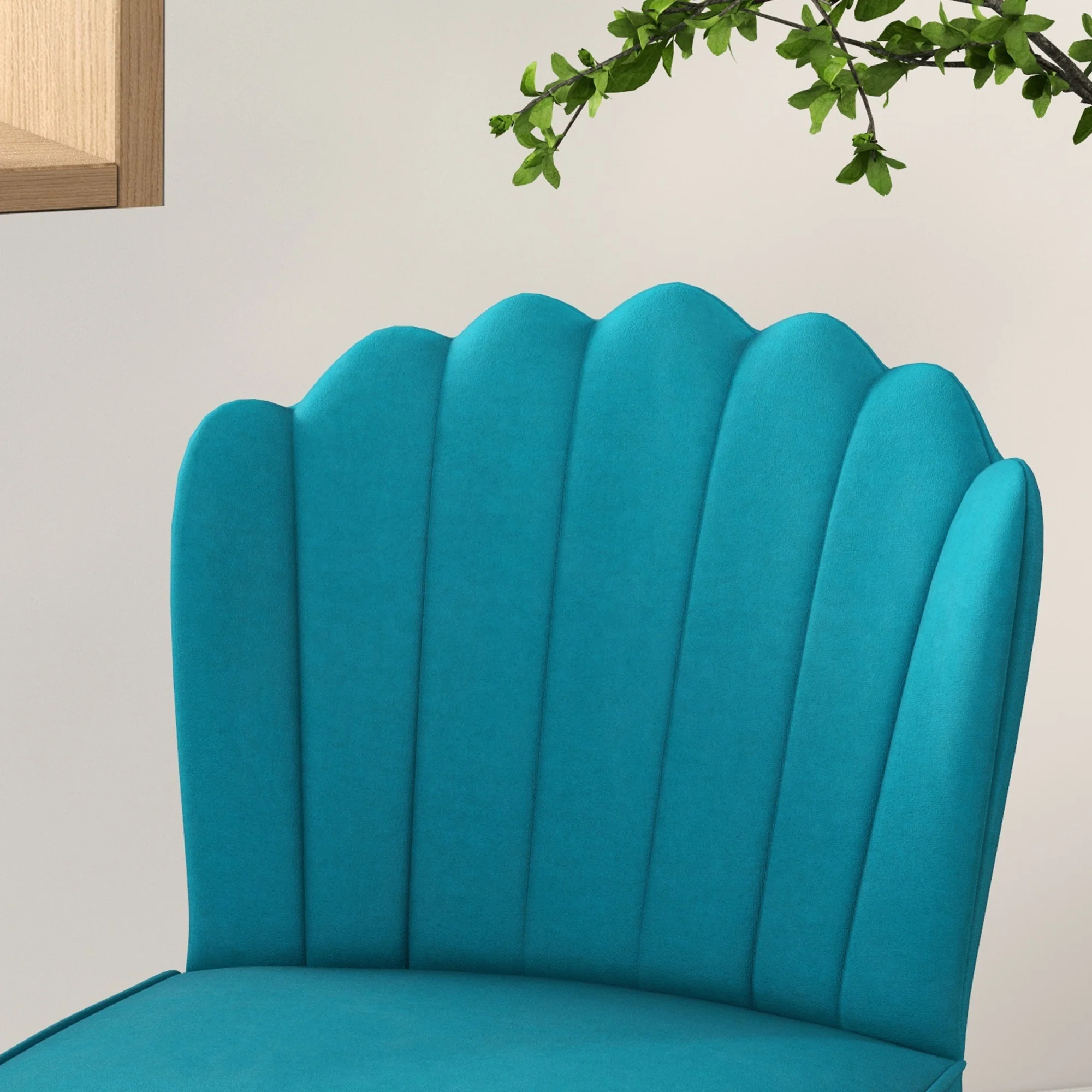 Shell Luxe Velvet Accent Chair with Gold-tone Metal Legs, Modern Vanity Chair, Blue - Image 11