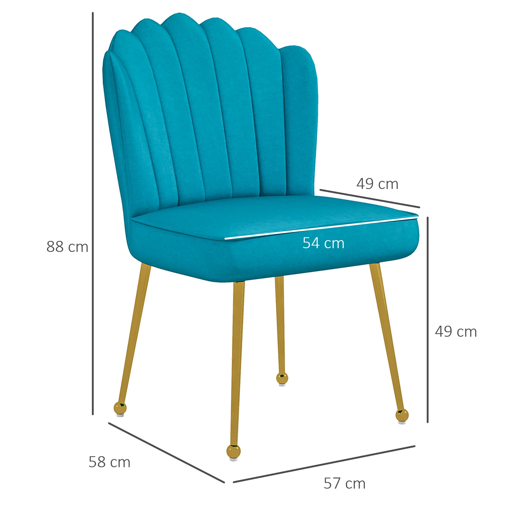 Shell Luxe Velvet Accent Chair with Gold-tone Metal Legs, Modern Vanity Chair, Blue - Image 5