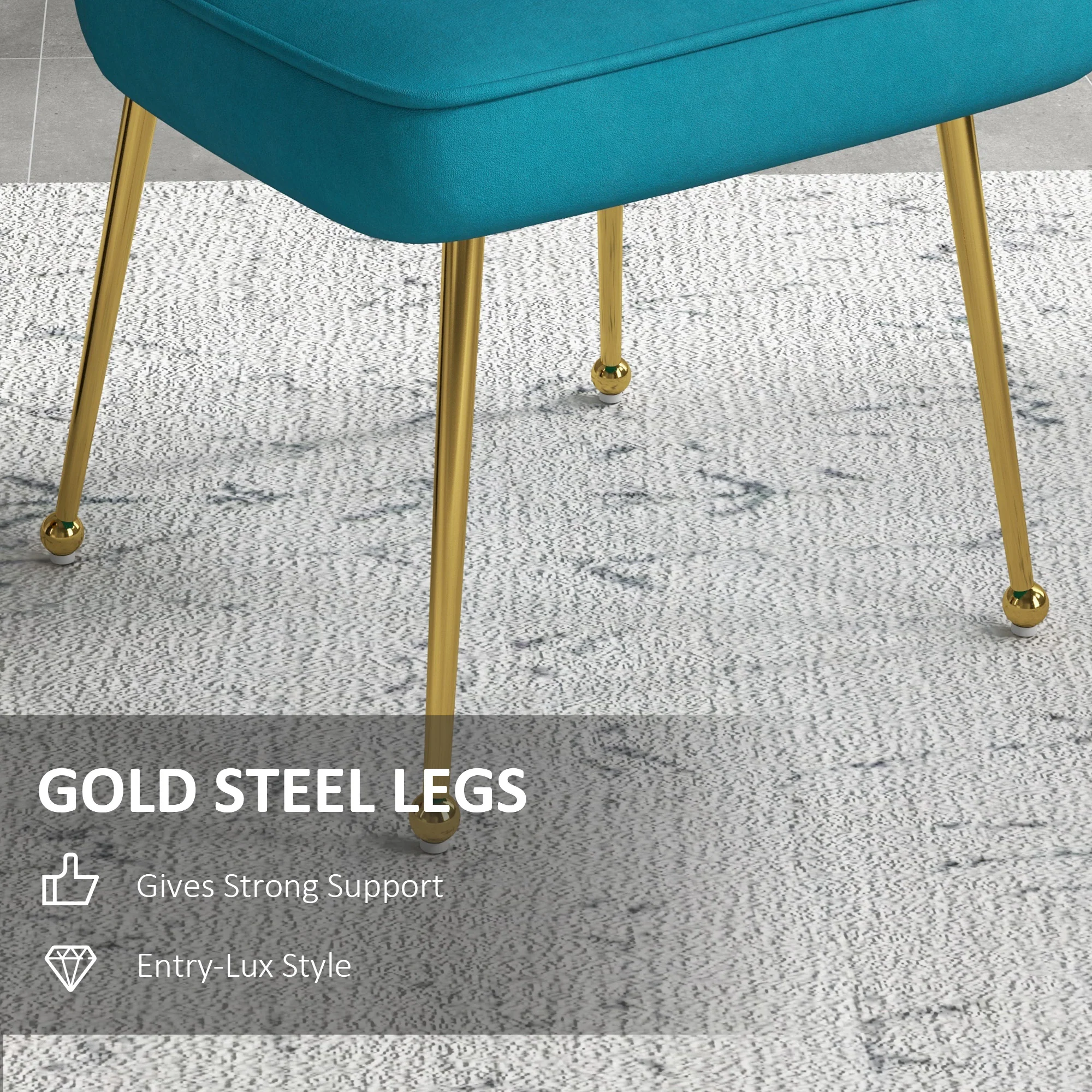 Shell Luxe Velvet Accent Chair with Gold-tone Metal Legs, Modern Vanity Chair, Blue - Image 8