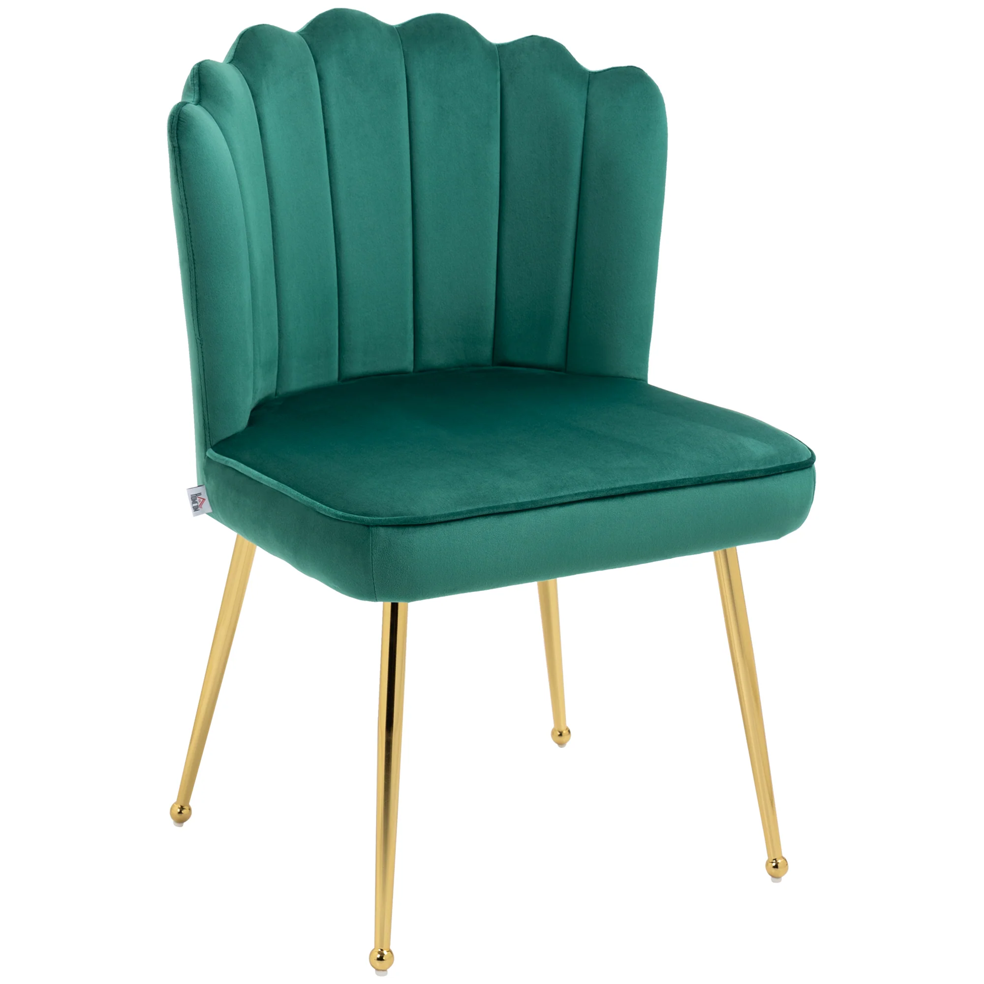 Shell Luxe Velvet Accent Chair with Gold-tone Metal Legs, Modern Vanity Chair, Green