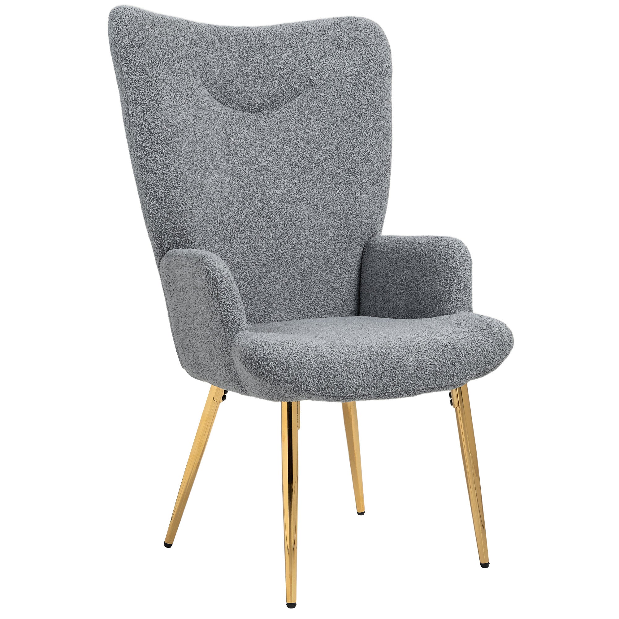 Sherpa Boucle Wingback Accent Chair with Metal Legs for Living Room Bedroom Grey