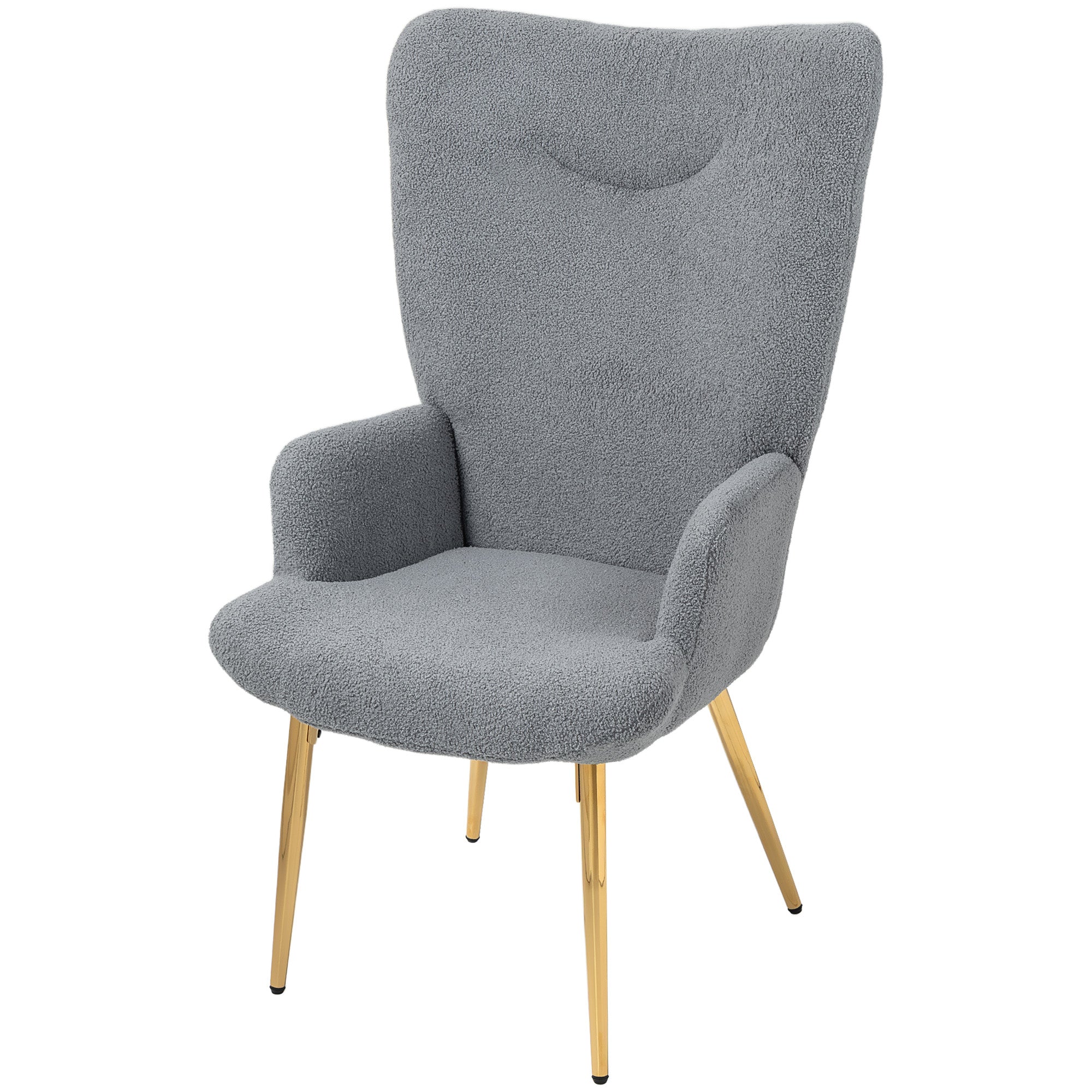 Sherpa Boucle Wingback Accent Chair with Metal Legs for Living Room Bedroom Grey - Image 2