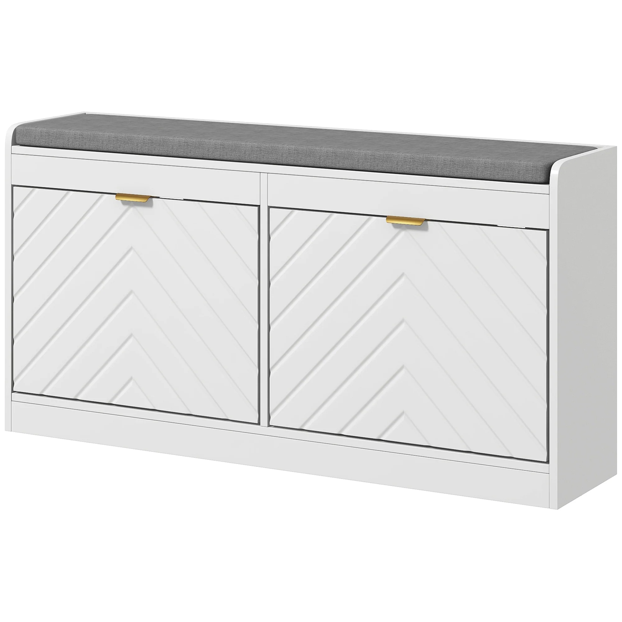 Entrance Shoe Bench with 2 Flip Drawers, Seating Cushion & 4 Vents for 8 Pairs of Shoes, White - Image 2