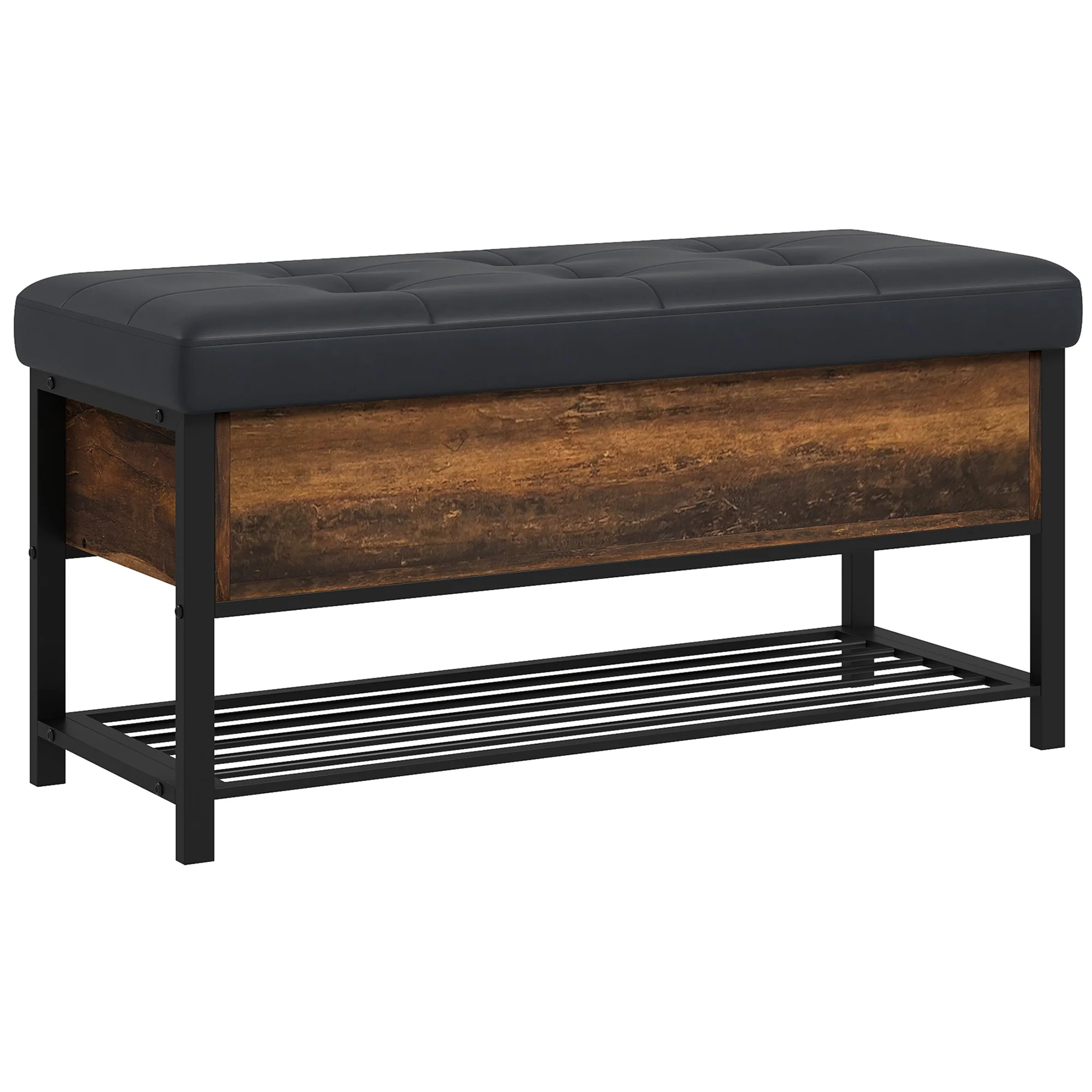 Entryway Shoe Bench with Flip-up Lid, Hidden Compartment & Bottom Shelf, Rustic Brown - Image 2