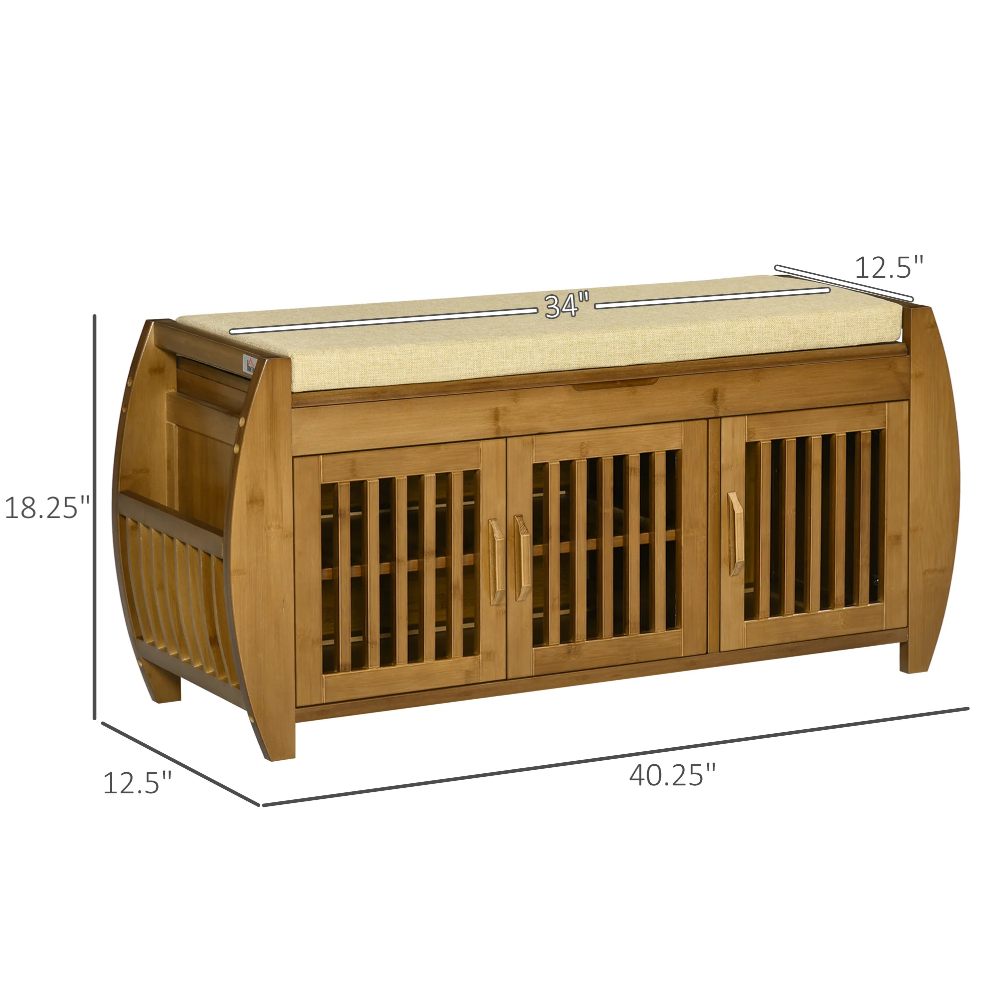 Entryway Shoe Bench with Storage Cabinets, Cushion, 3 Doors & Hidden Compartment, Brown - Image 5