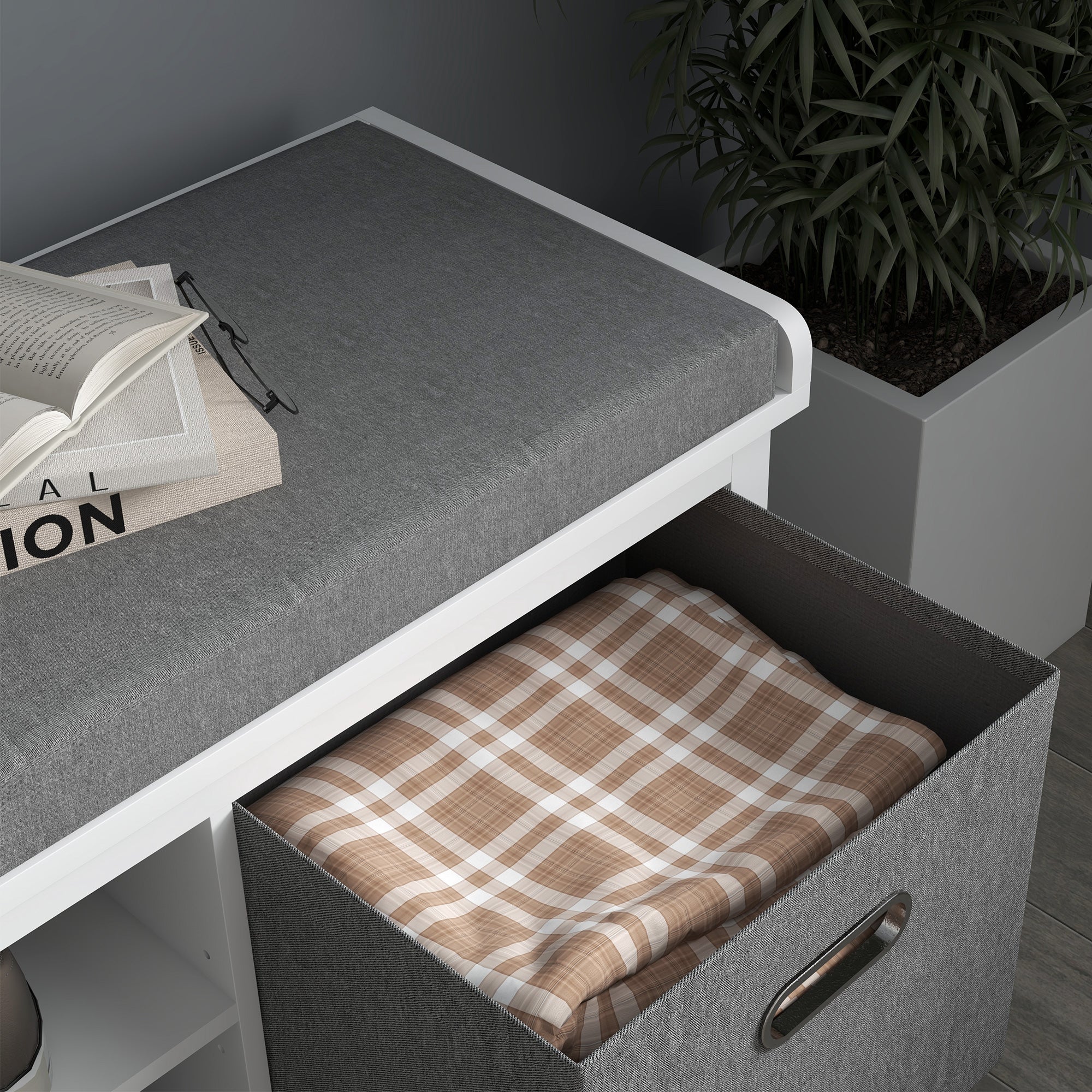 Entryway Shoe Bench, Storage Cushioned Bench with 2 Drawers and Adjustable Shelf, White - Image 10