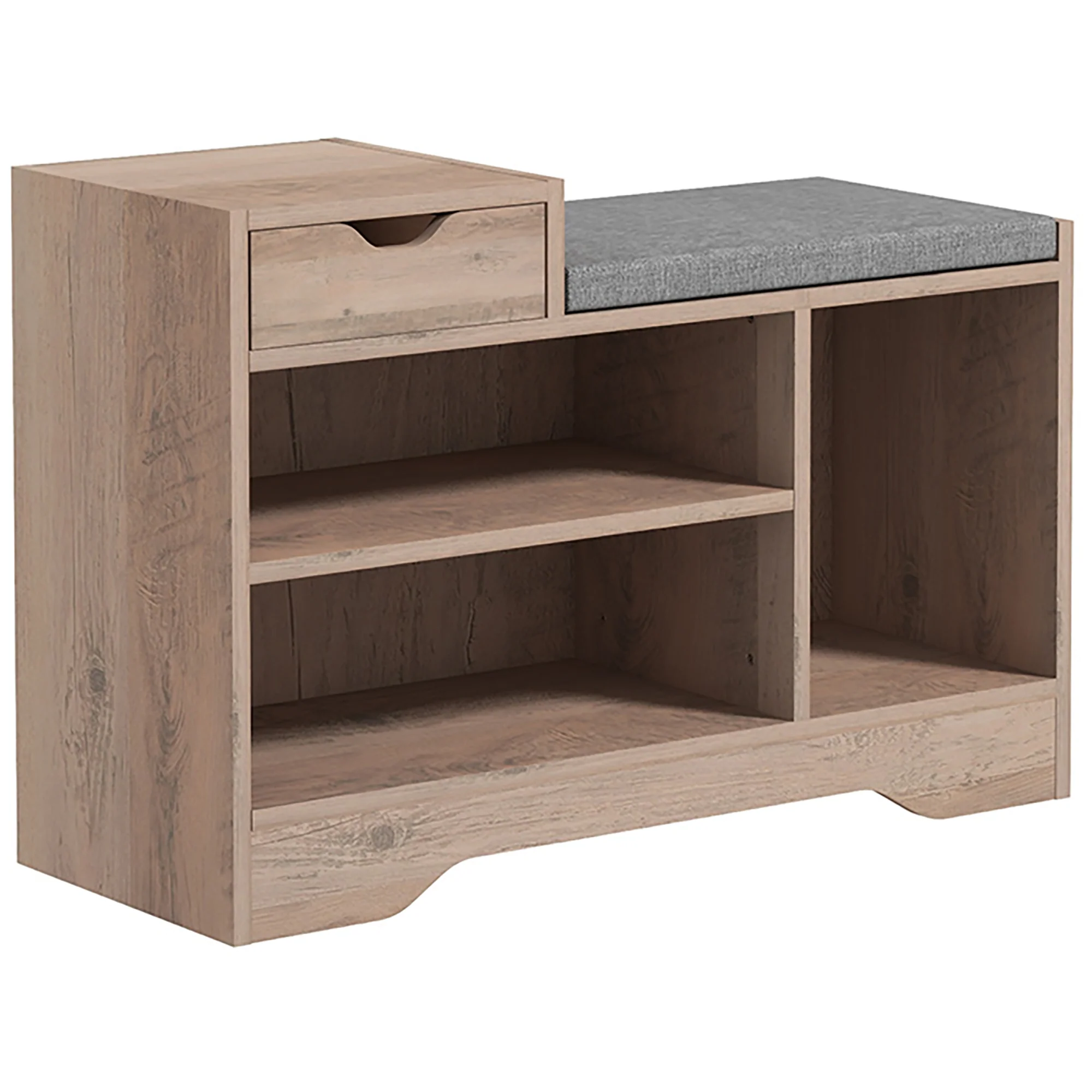 Shoe Bench with Storage, Modern Upholstered Entryway Bench with Drawer & Tabletop, Grey