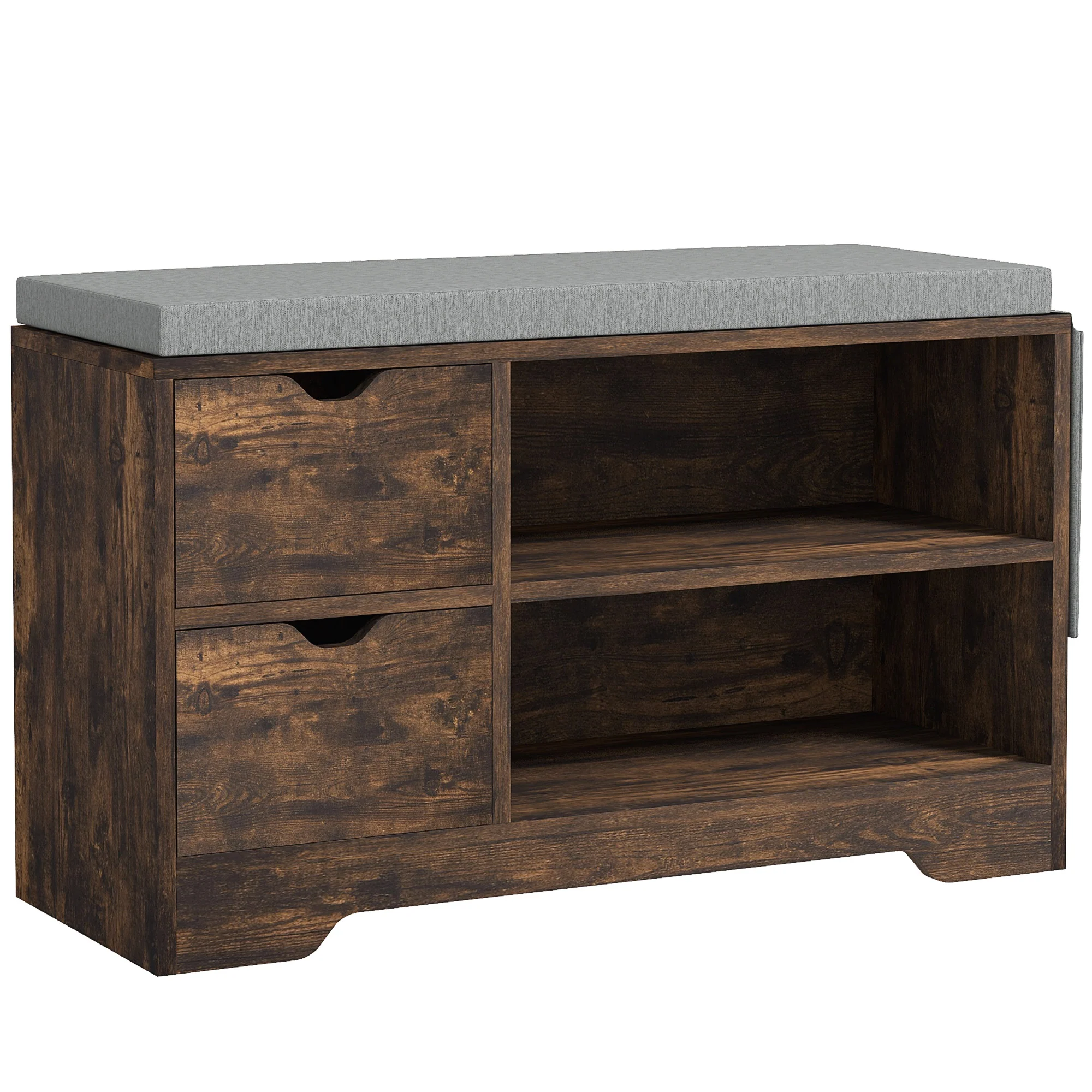 Shoe Bench with Storage, Entryway Bench w/Open Shelves, Drawers & Pocket, Rustic Brown - Image 2