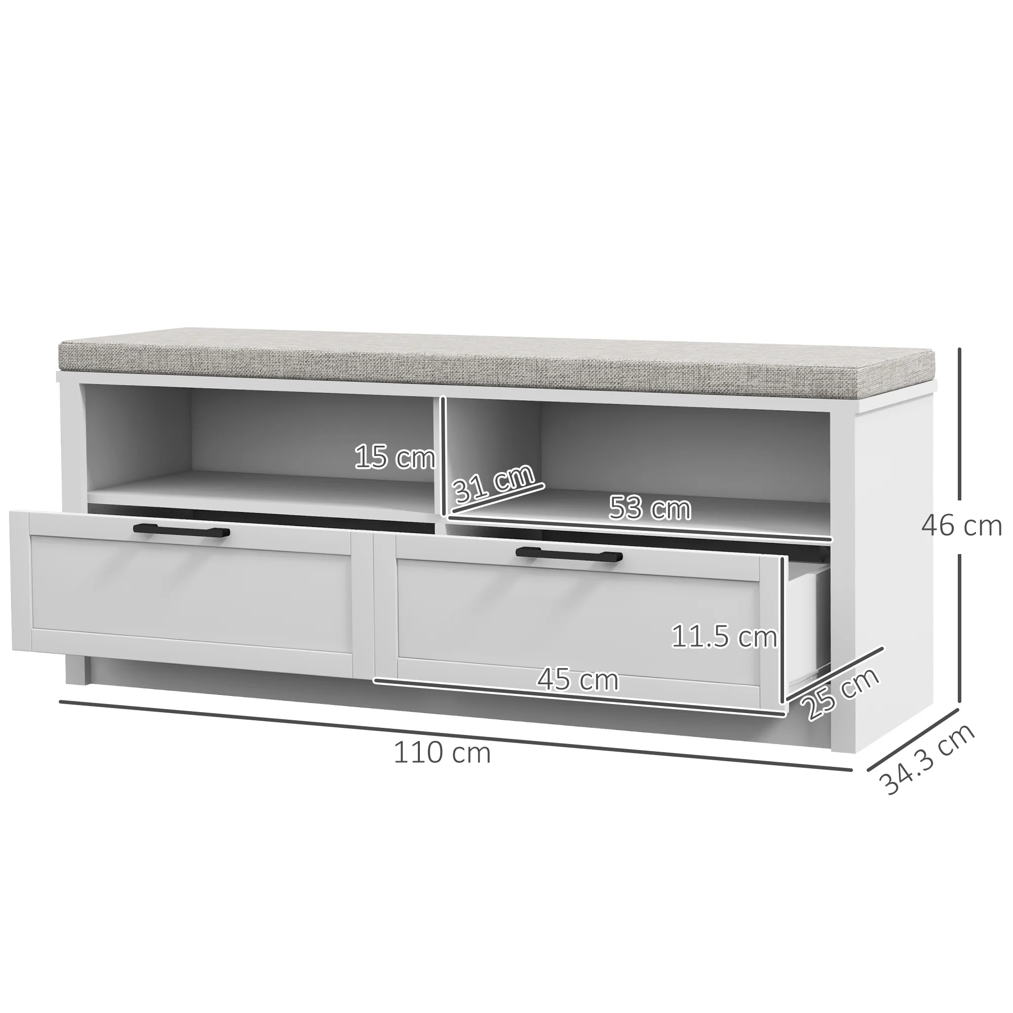 Shoe Bench with Padded Seat, Open Compartments and Drawers for Entryway, Hallway - Image 5