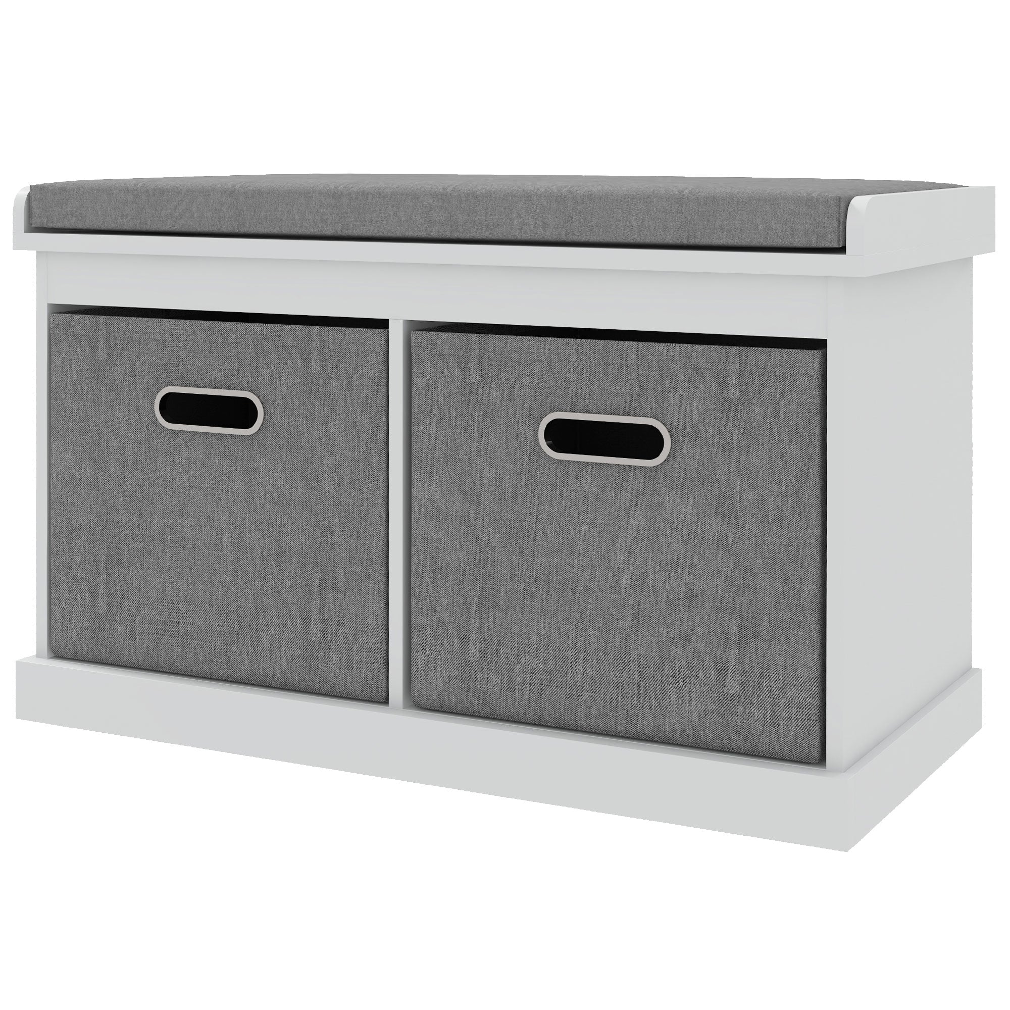 Entryway Bench with Cushion and 2 Fabric Drawers, Shoe Storage Bench for Hallway, White - Image 2