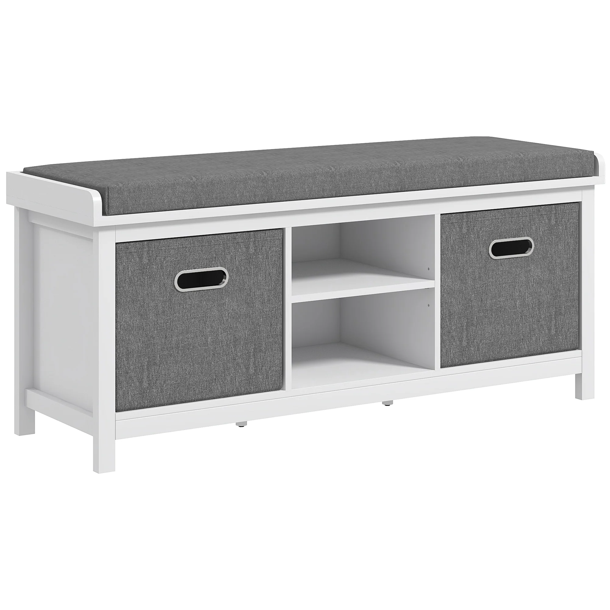 Shoe Storage Bench with Cushion, 2 Drawers & Shelf for Entryway, Hallway, White