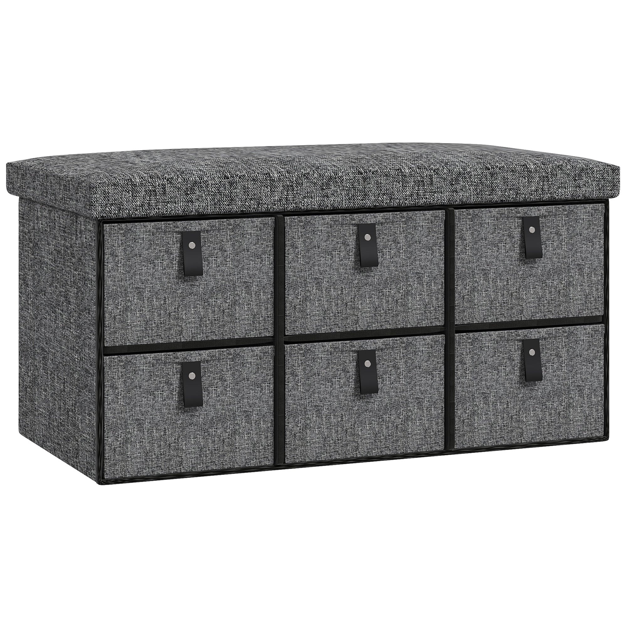 Shoe Storage Bench with Cushion and 6 Fabric Drawers for Entryway, Hallway, Dark Grey