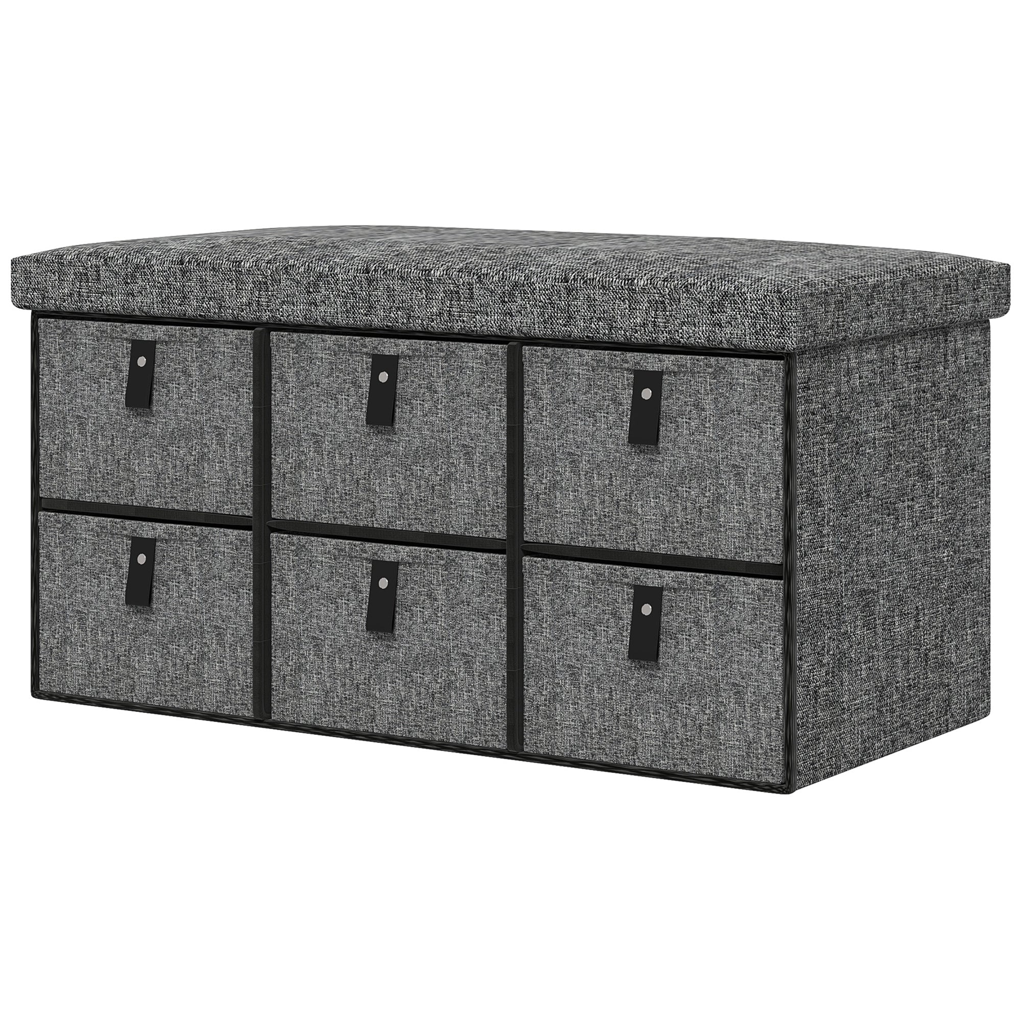 Shoe Storage Bench with Cushion and 6 Fabric Drawers for Entryway, Hallway, Dark Grey - Image 2
