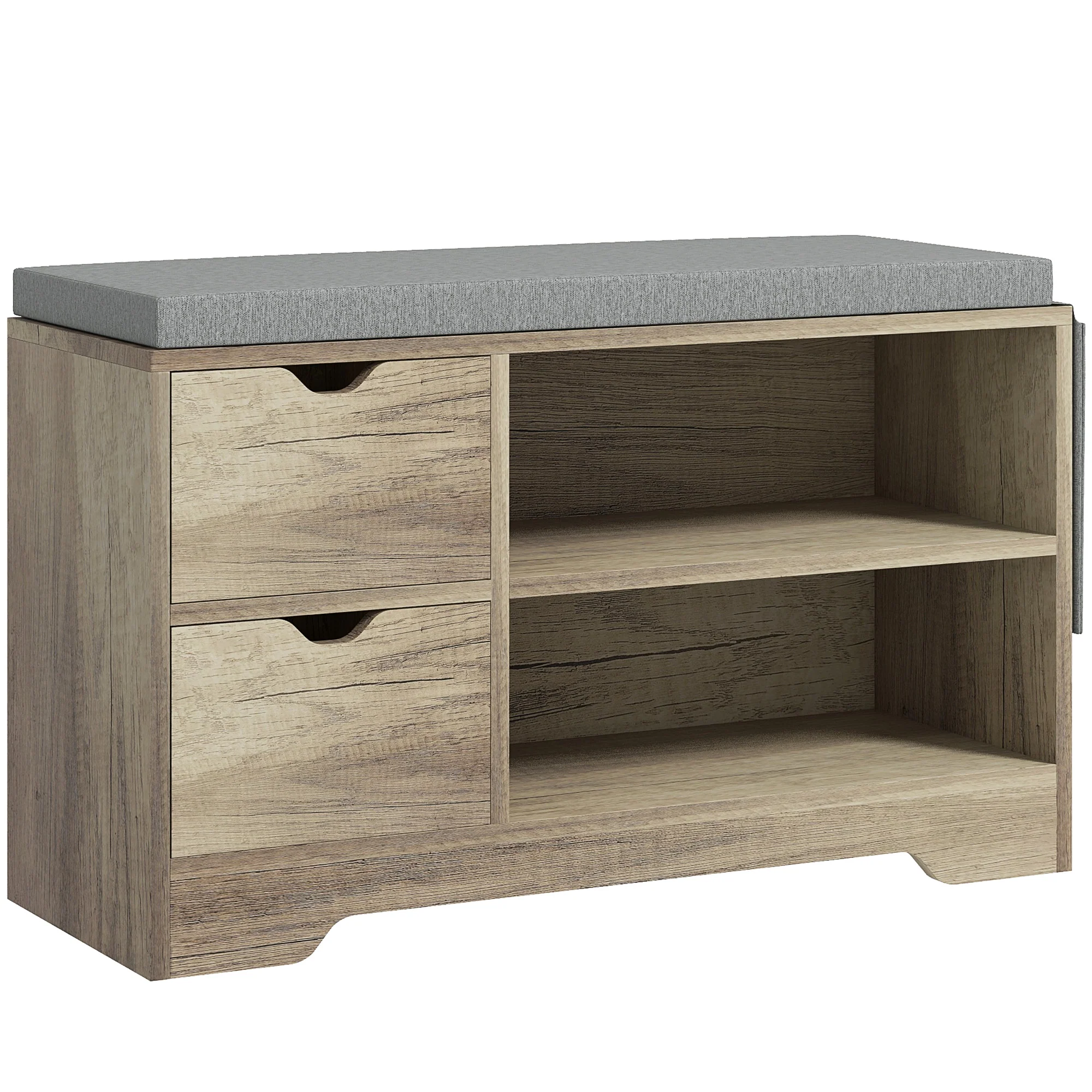 Shoe Bench with Storage, Entryway Bench w/Open Shelves, Drawers & Pocket, Grey - Image 2