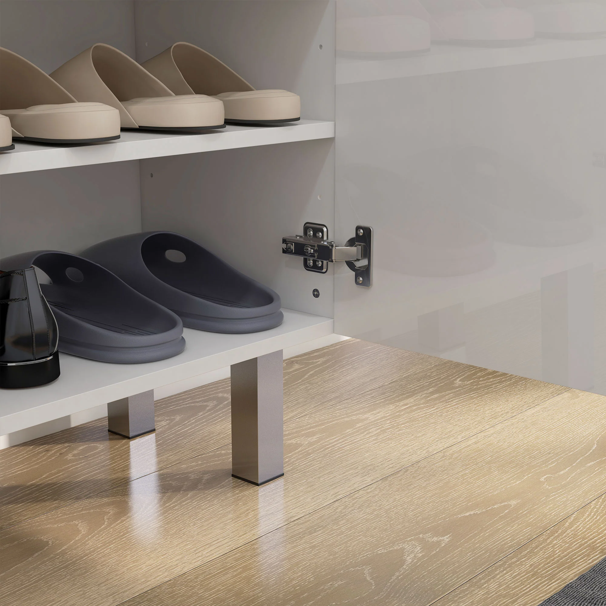 Compact Shoe Cabinet with Adjustable Shelves for 15-20 Pairs of Shoes, High Gloss White - Image 11