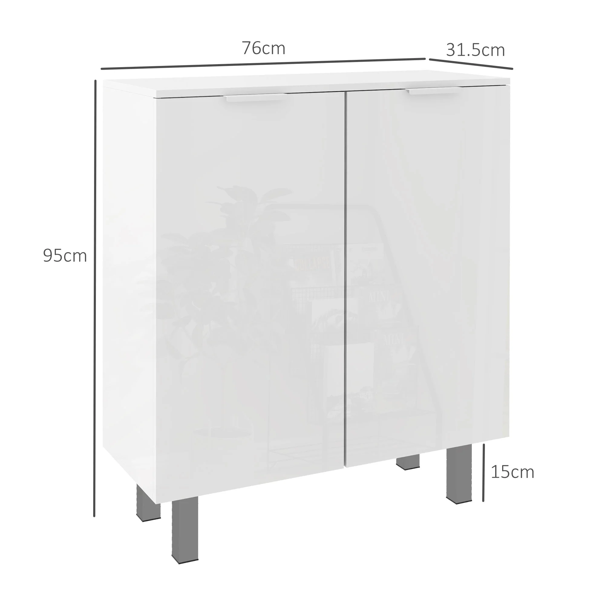 Compact Shoe Cabinet with Adjustable Shelves for 15-20 Pairs of Shoes, High Gloss White - Image 5