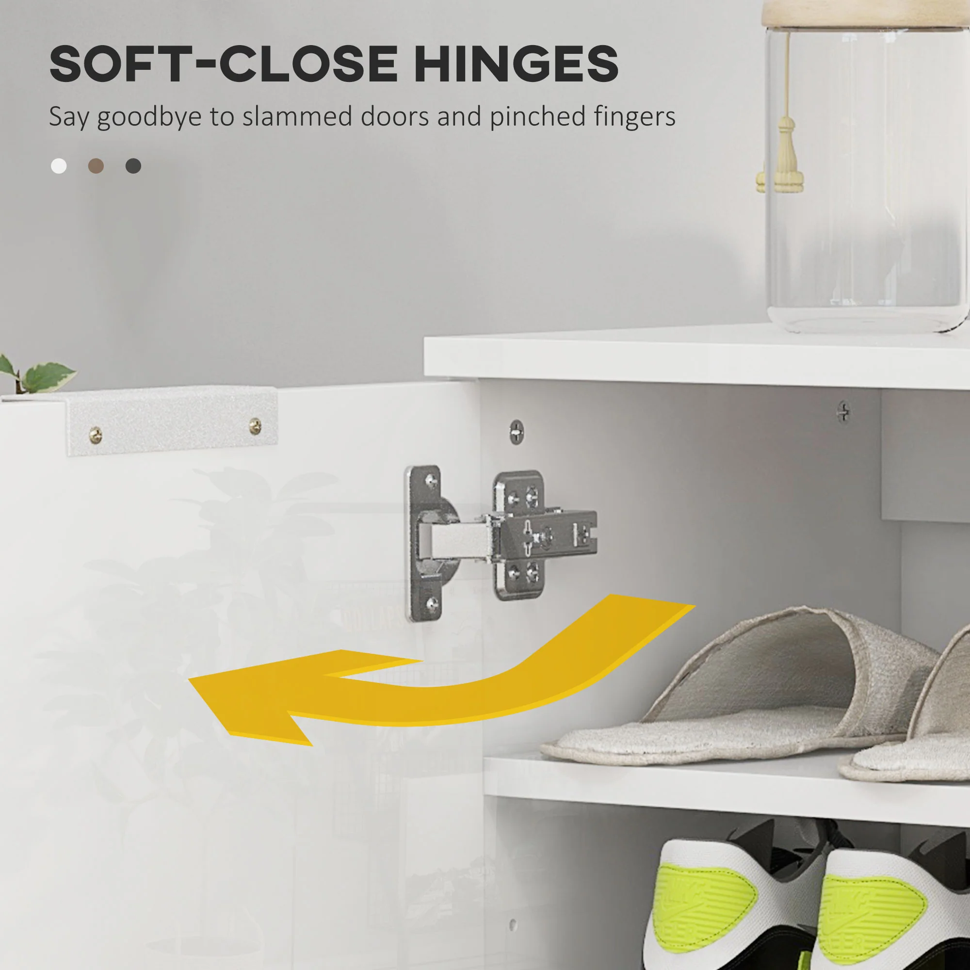 Compact Shoe Cabinet with Adjustable Shelves for 15-20 Pairs of Shoes, High Gloss White - Image 7