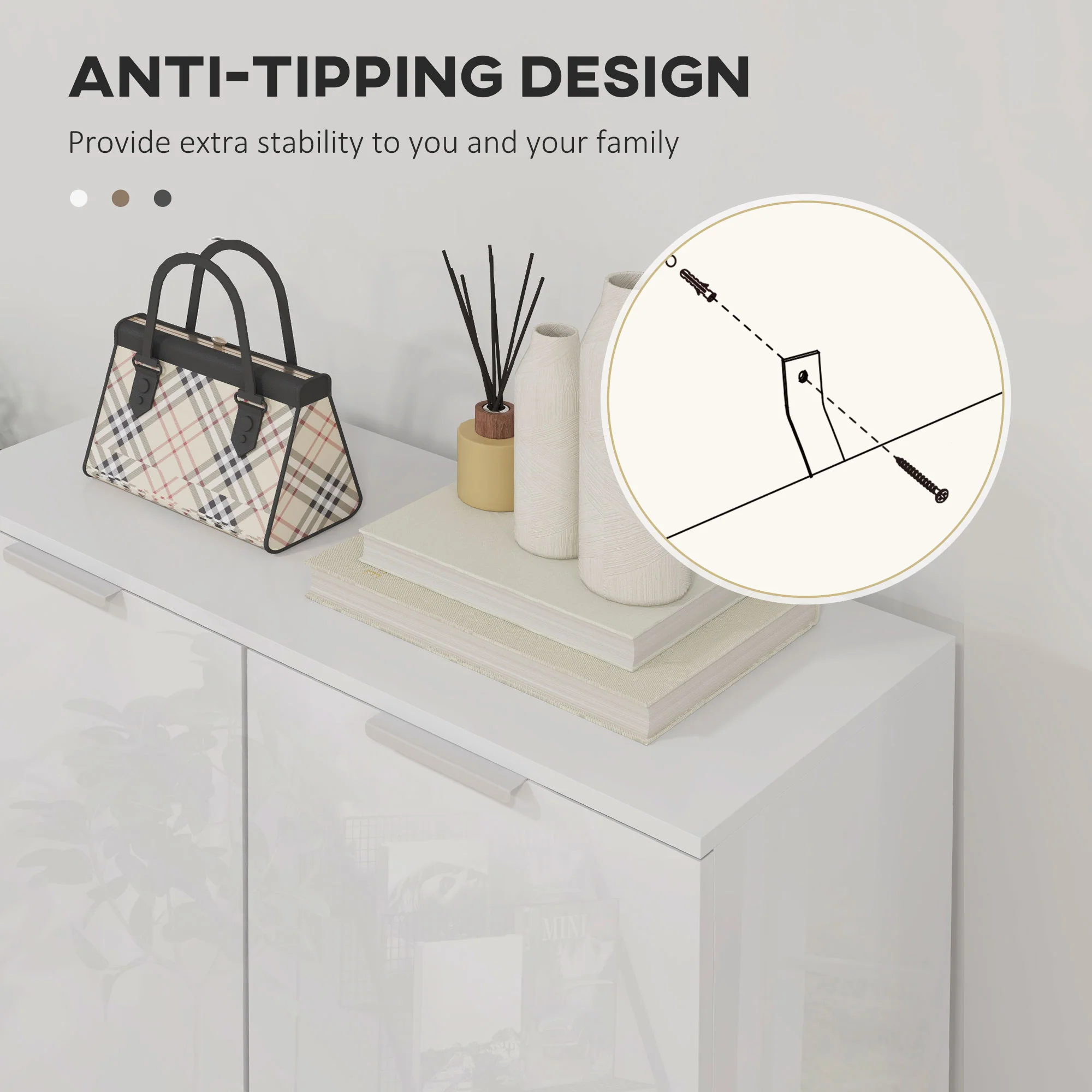 Compact Shoe Cabinet with Adjustable Shelves for 15-20 Pairs of Shoes, High Gloss White - Image 8