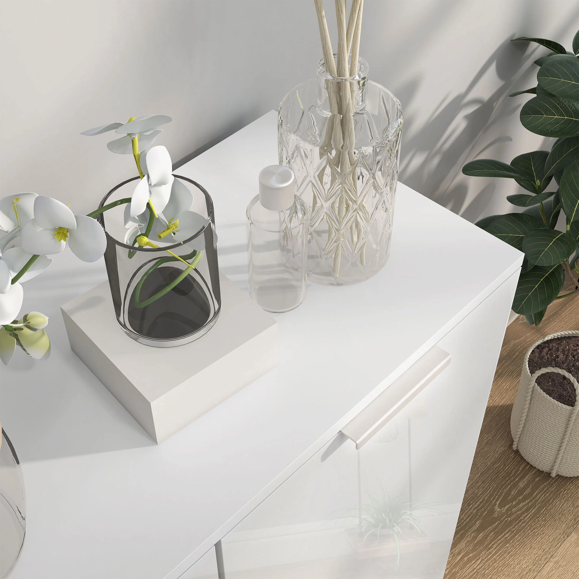 Compact Shoe Cabinet with Adjustable Shelves for 15-20 Pairs of Shoes, High Gloss White - Image 9