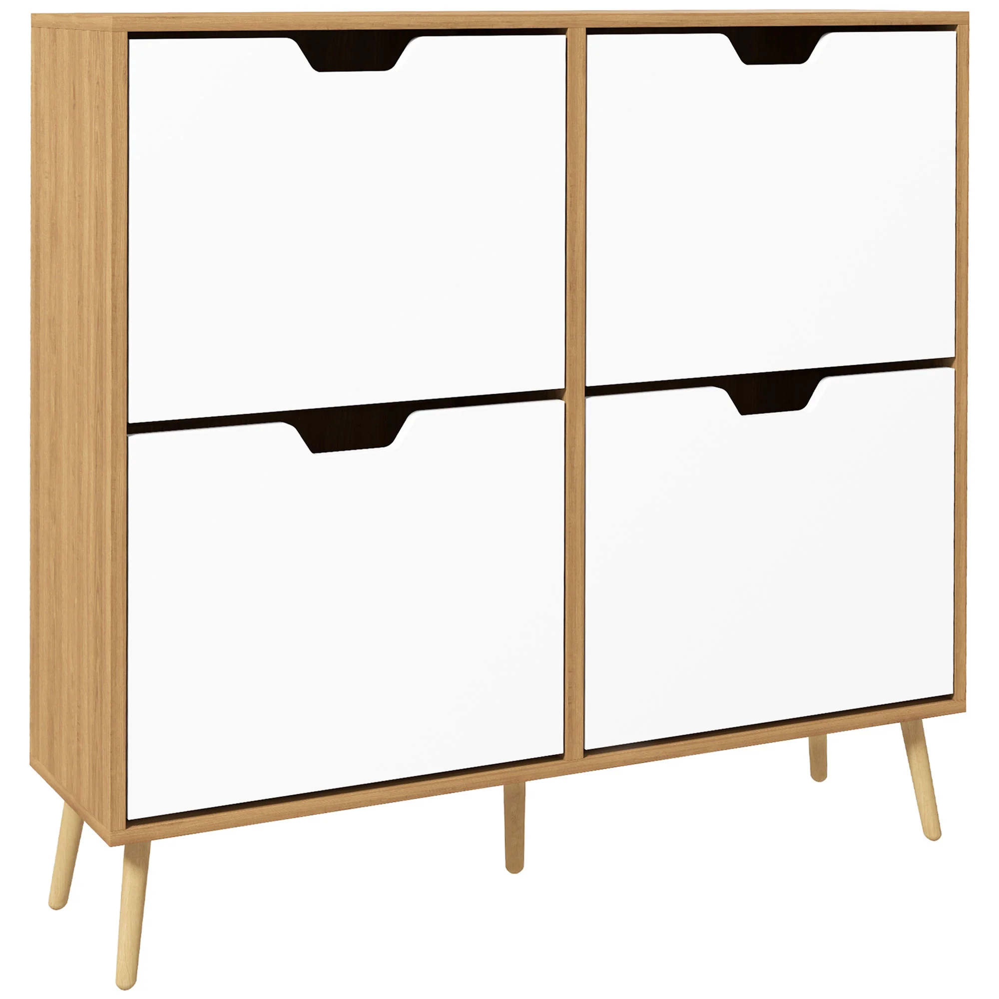 Hallway Shoe Storage Cabinet with 4 Flip Drawers & Adjustable Shelf for 16 Pairs, Natural