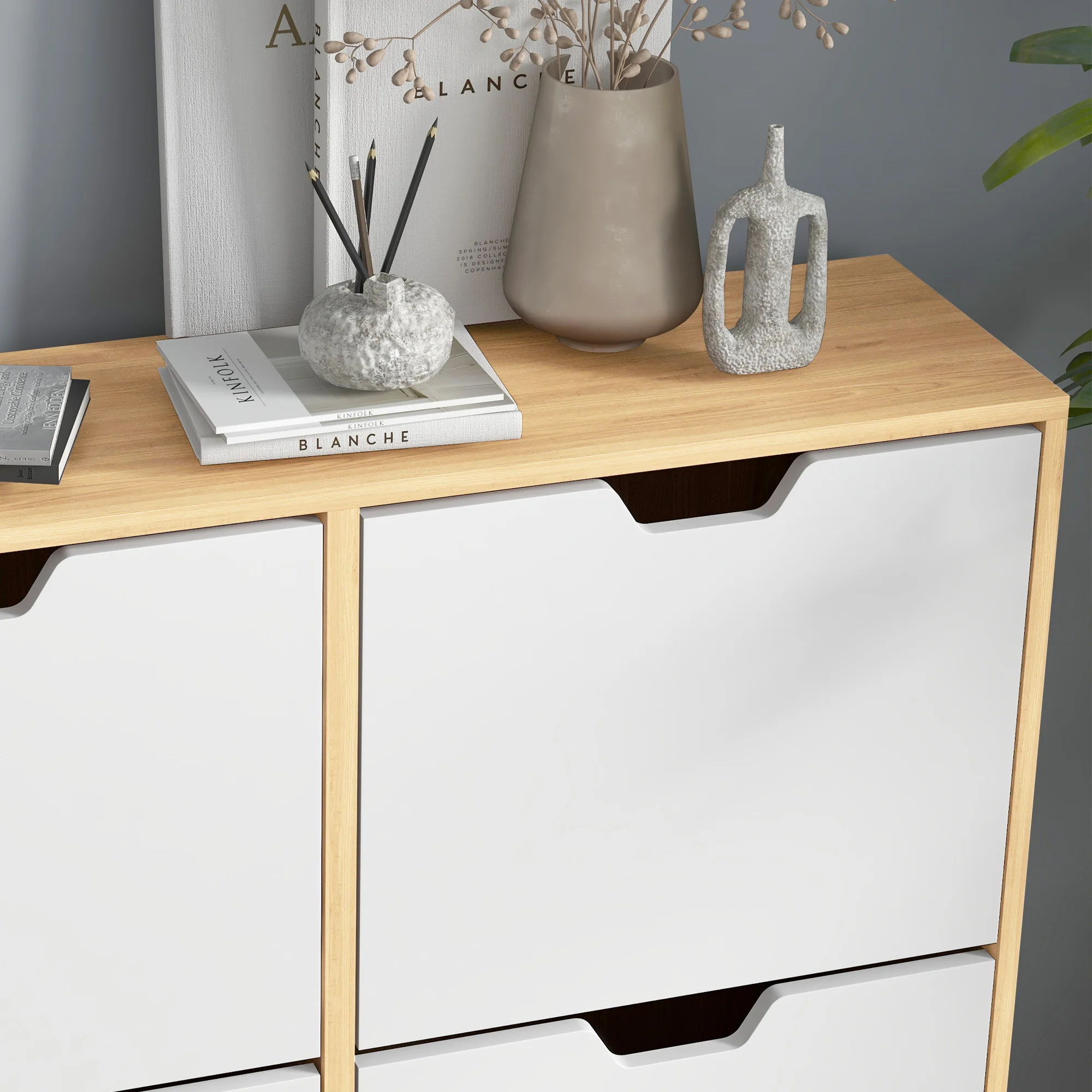 Hallway Shoe Storage Cabinet with 4 Flip Drawers & Adjustable Shelf for 16 Pairs, Natural - Image 10