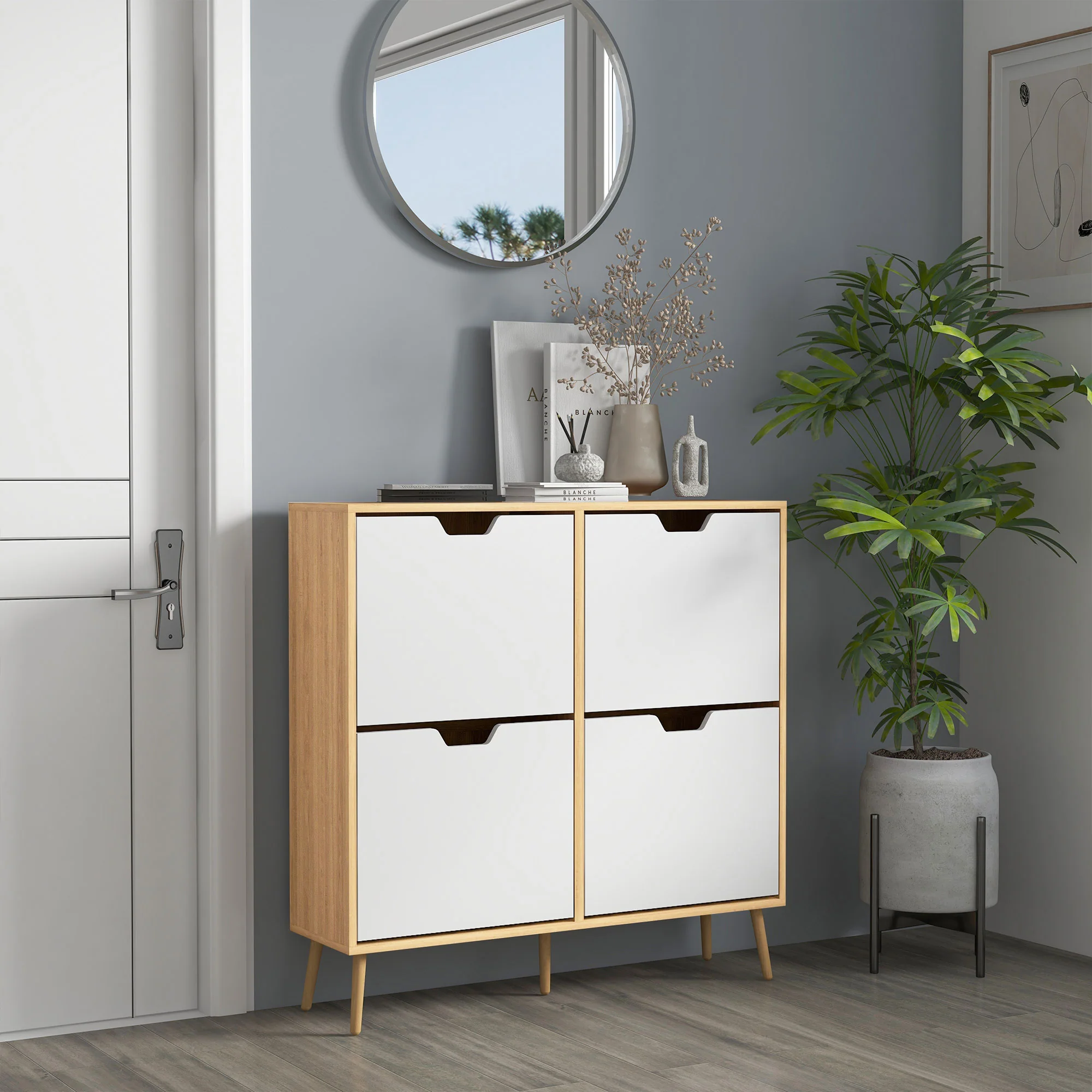 Hallway Shoe Storage Cabinet with 4 Flip Drawers & Adjustable Shelf for 16 Pairs, Natural - Image 3