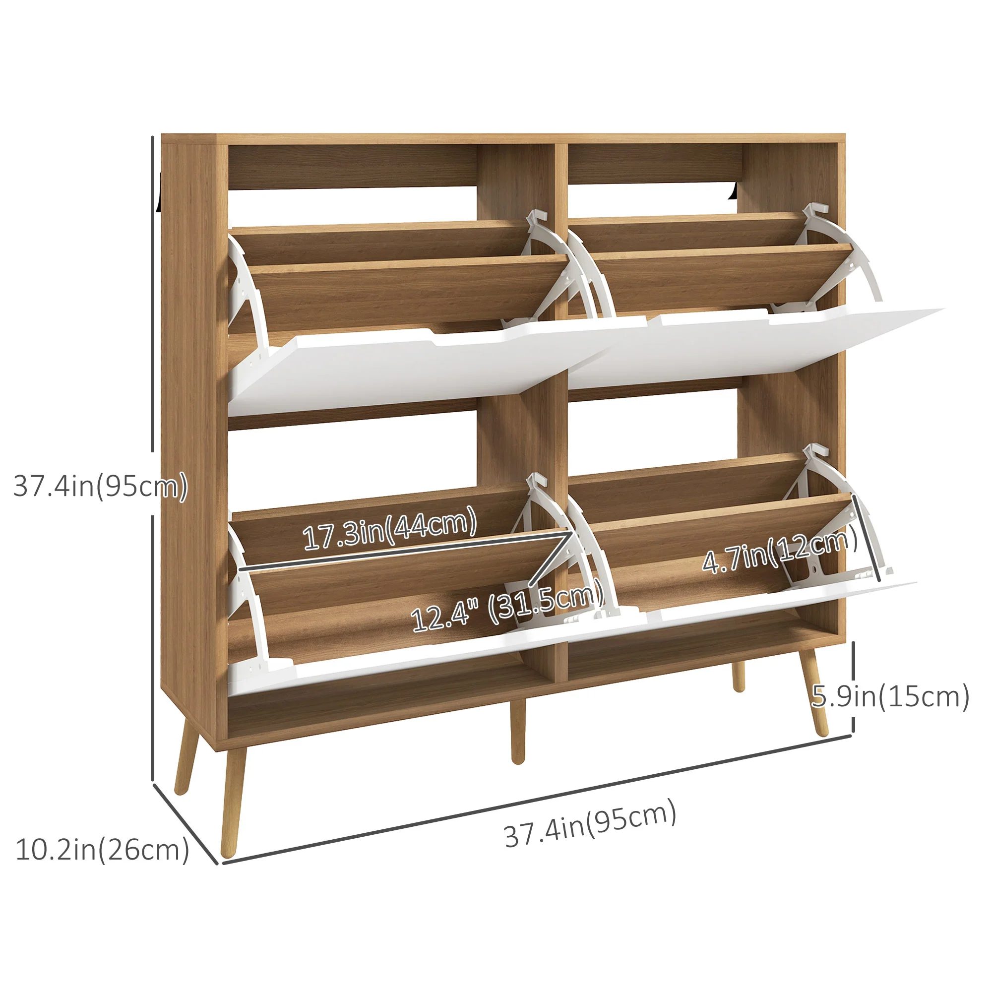 Hallway Shoe Storage Cabinet with 4 Flip Drawers & Adjustable Shelf for 16 Pairs, Natural - Image 5