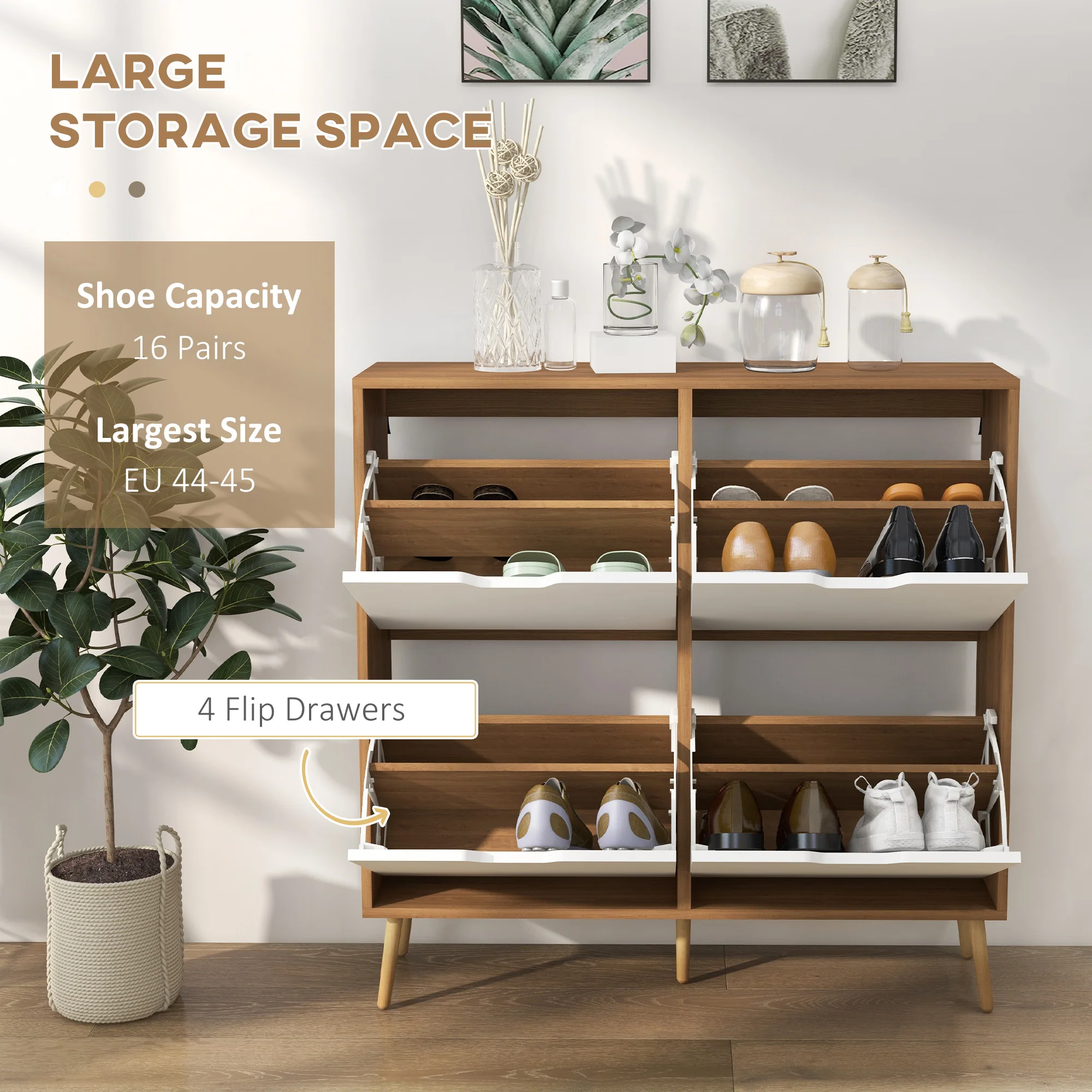 Hallway Shoe Storage Cabinet with 4 Flip Drawers & Adjustable Shelf for 16 Pairs, Natural - Image 6