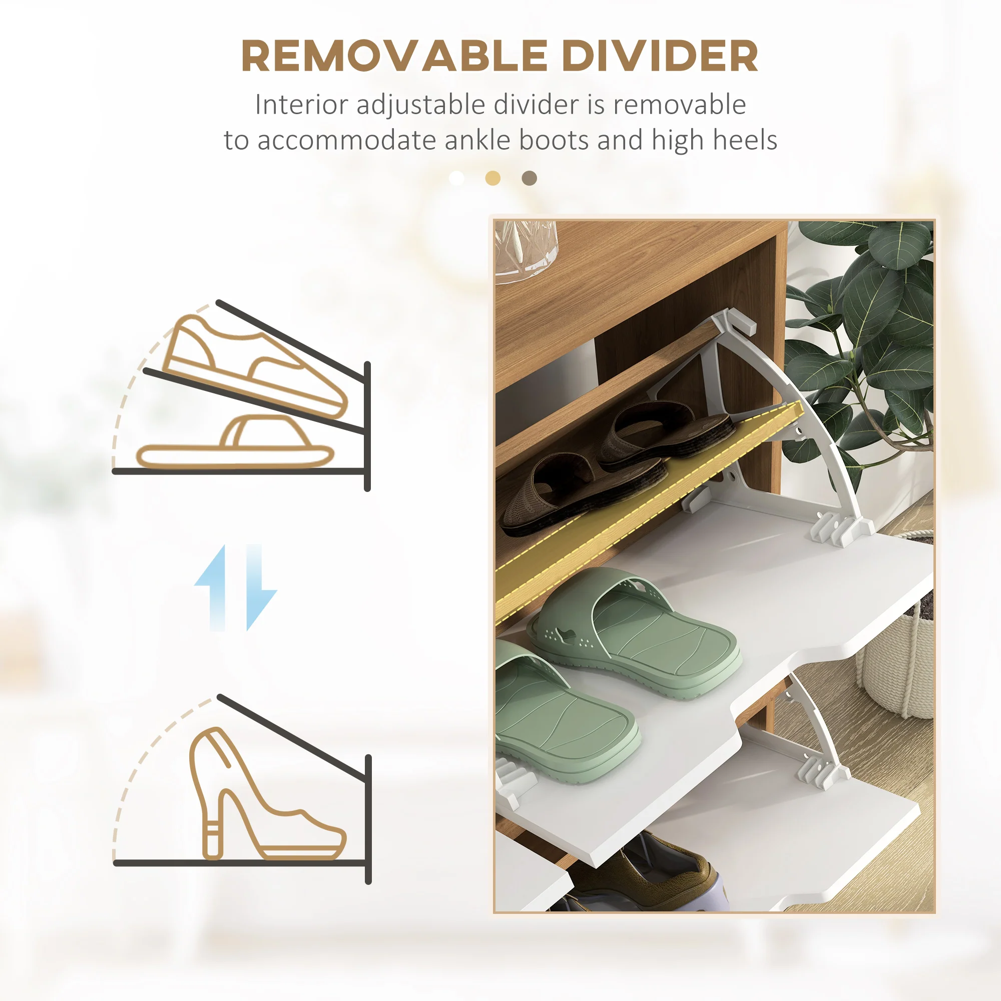 Hallway Shoe Storage Cabinet with 4 Flip Drawers & Adjustable Shelf for 16 Pairs, Natural - Image 8