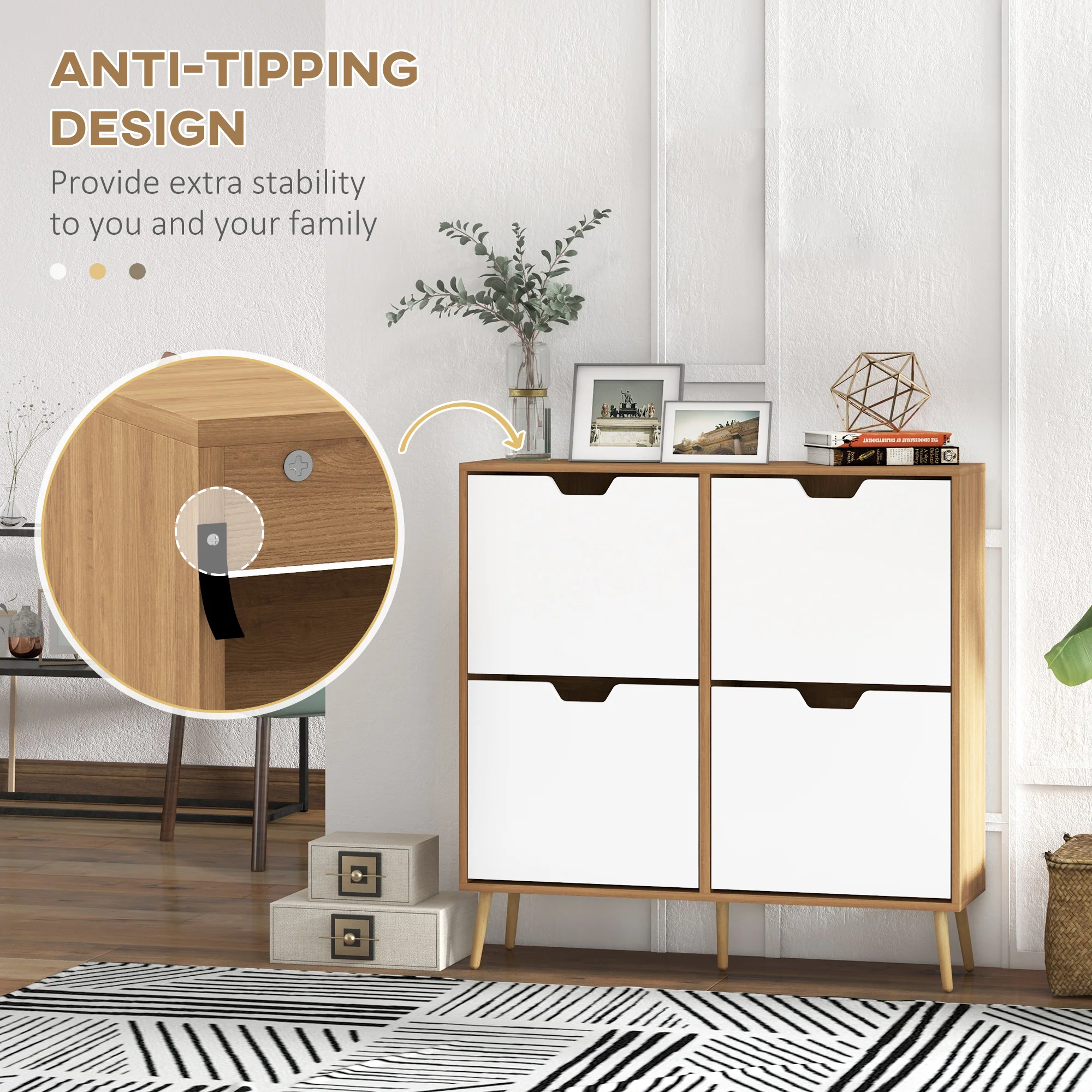 Hallway Shoe Storage Cabinet with 4 Flip Drawers & Adjustable Shelf for 16 Pairs, Natural - Image 9
