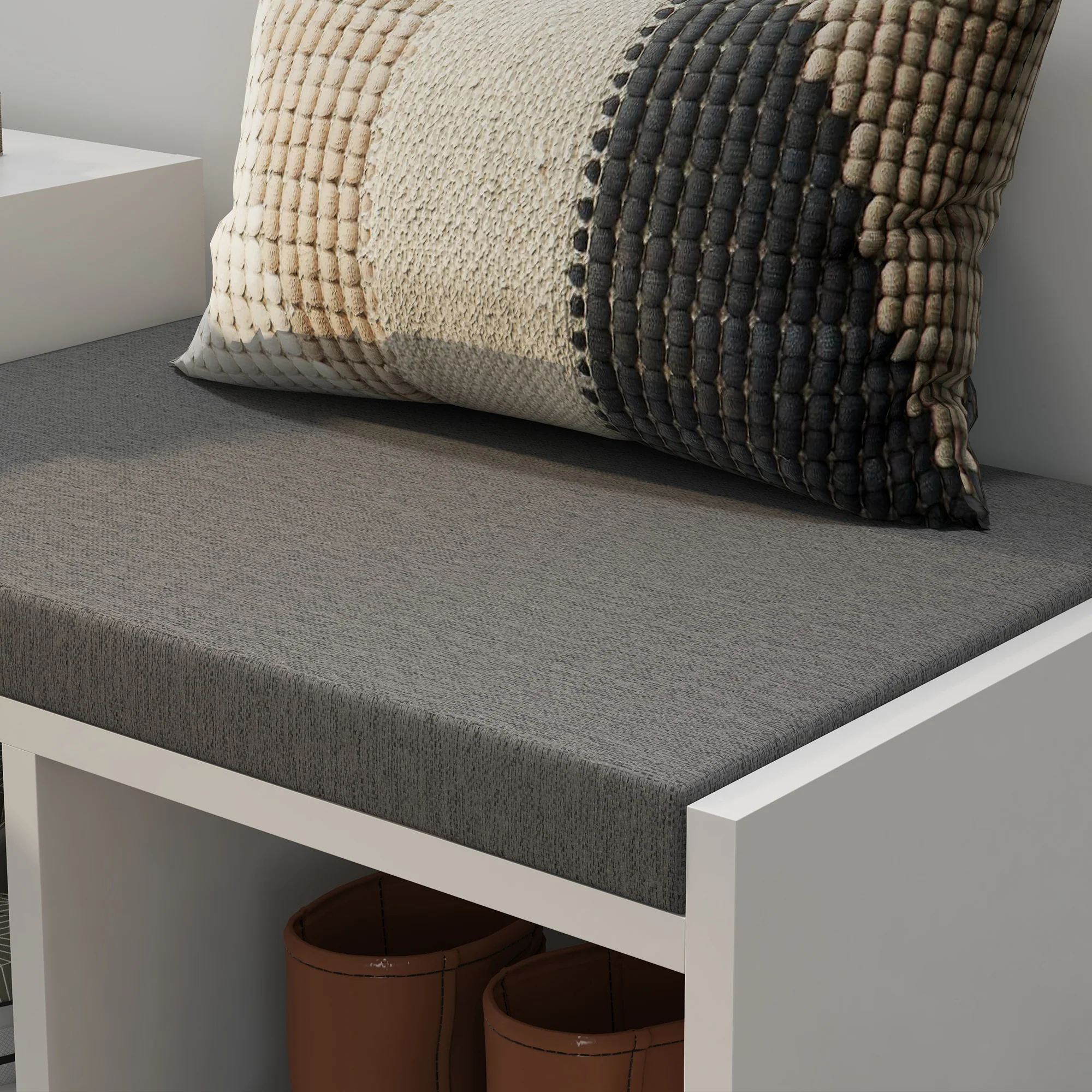 Shoe Storage Bench w/Seating Cushion, Drawer & 3 Compartments for Entryway, Hallway, White - Image 12