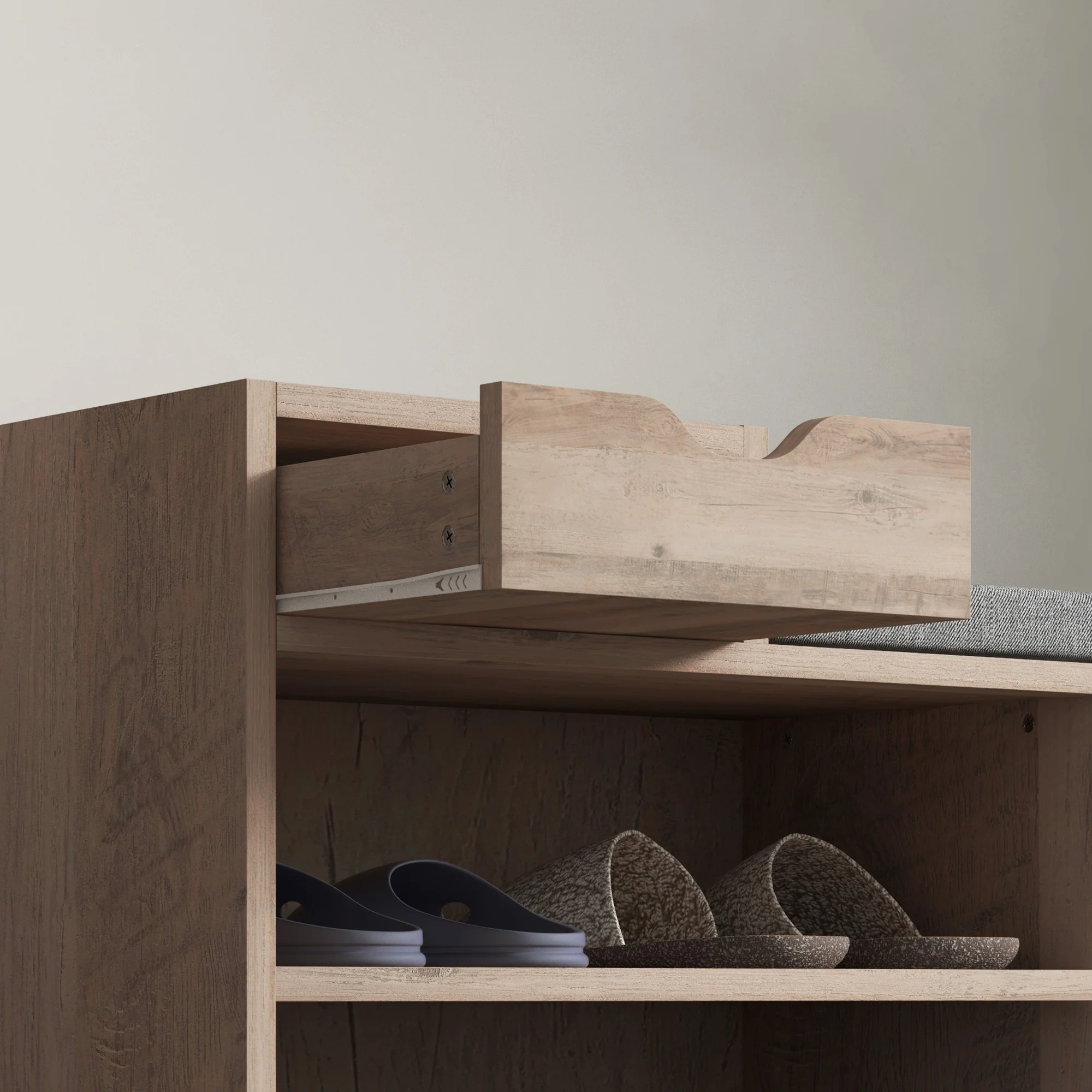 Shoe Storage Bench w/Seating Cushion, Drawer & 3 Compartments for Entryway, Distressed Grey - Image 11