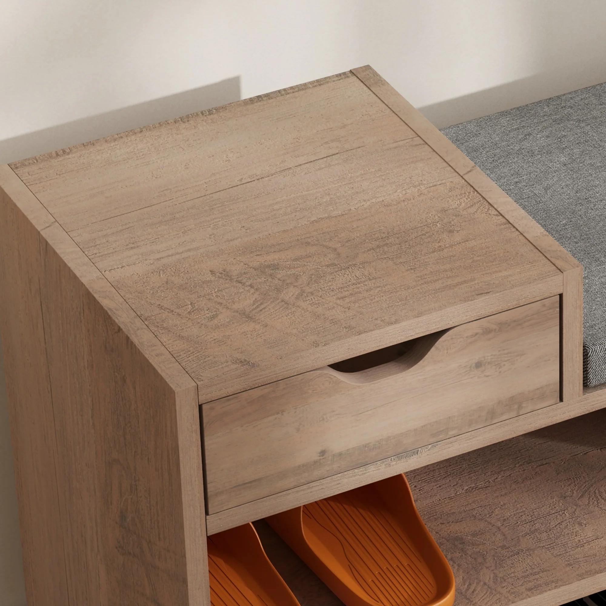 Shoe Storage Bench w/Seating Cushion, Drawer & 3 Compartments for Entryway, Distressed Grey - Image 12