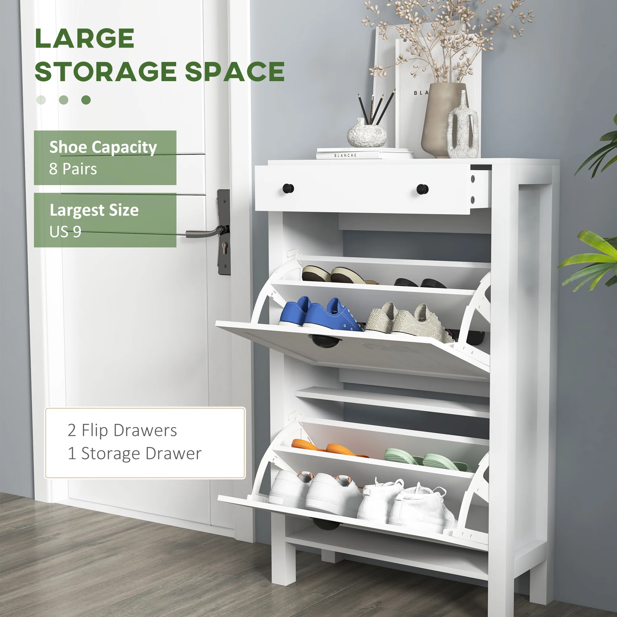 Shoe Storage Cabinet with 2 Flip Drawers for 8 Pairs of Shoes - Image 6