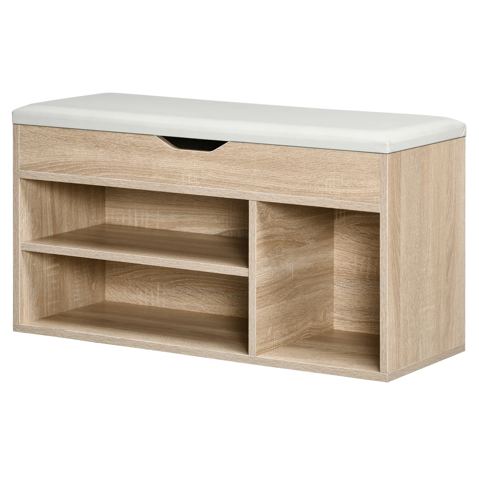 Shoes Cabinet Bench w/ Hidden Storage & Padded Seat, Footwear Rack for Entryway, Oak Tone - Image 2